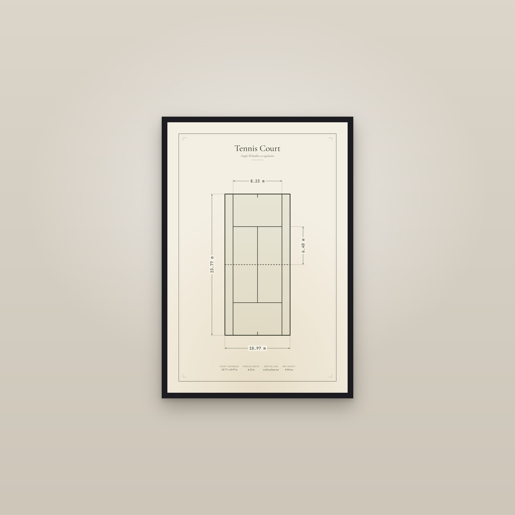 Tennis Court — Court Diagram — framed in a gallery setting