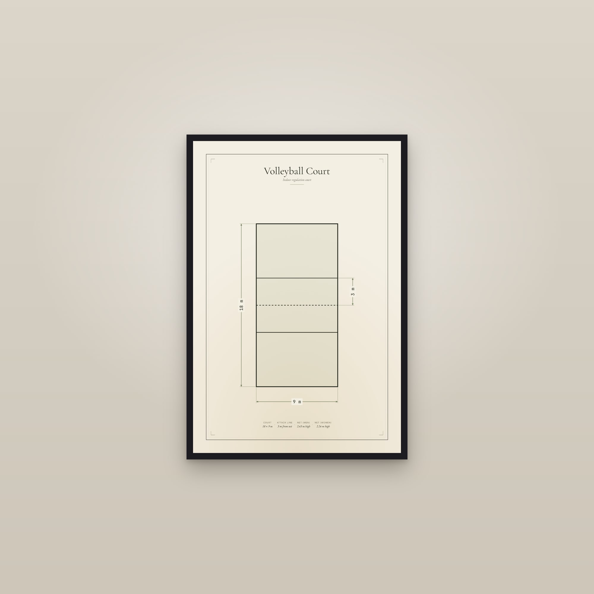 Volleyball Court — Diagram — framed in a gallery setting