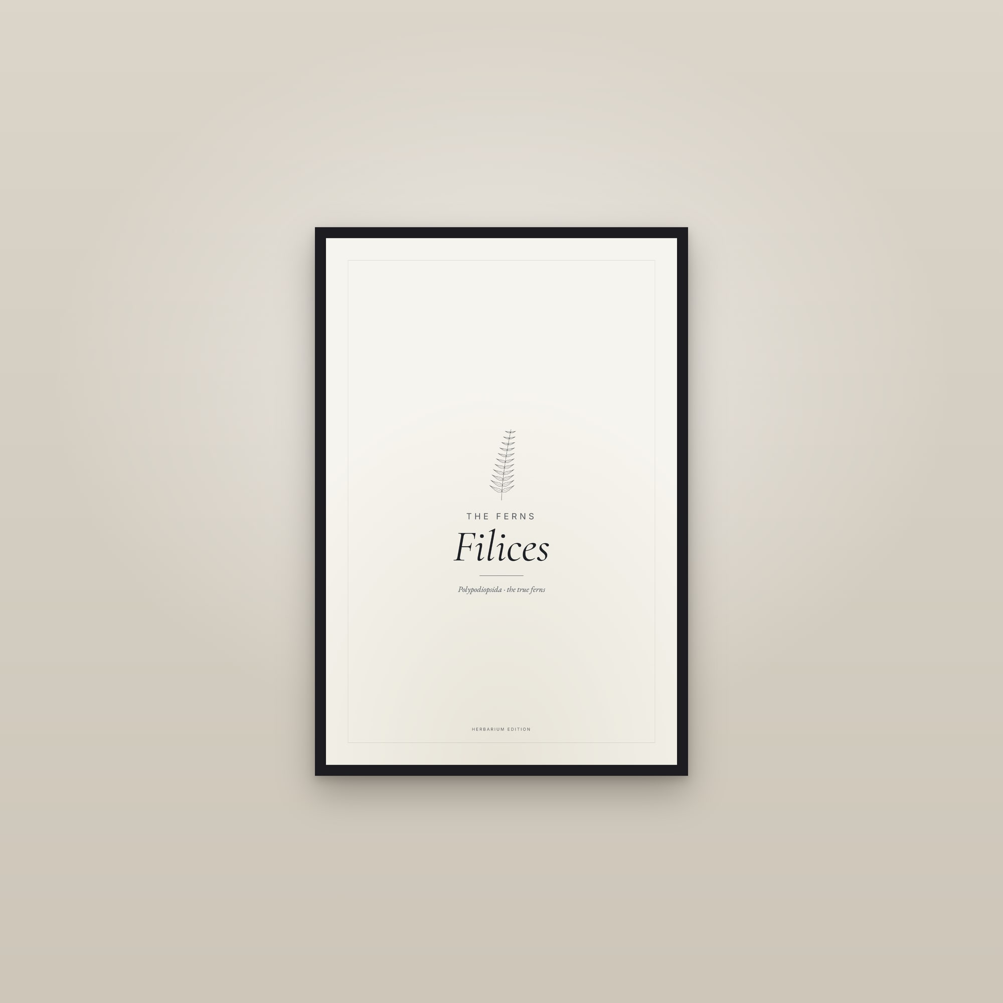 Filices — Typographic Botanical — framed in a gallery setting