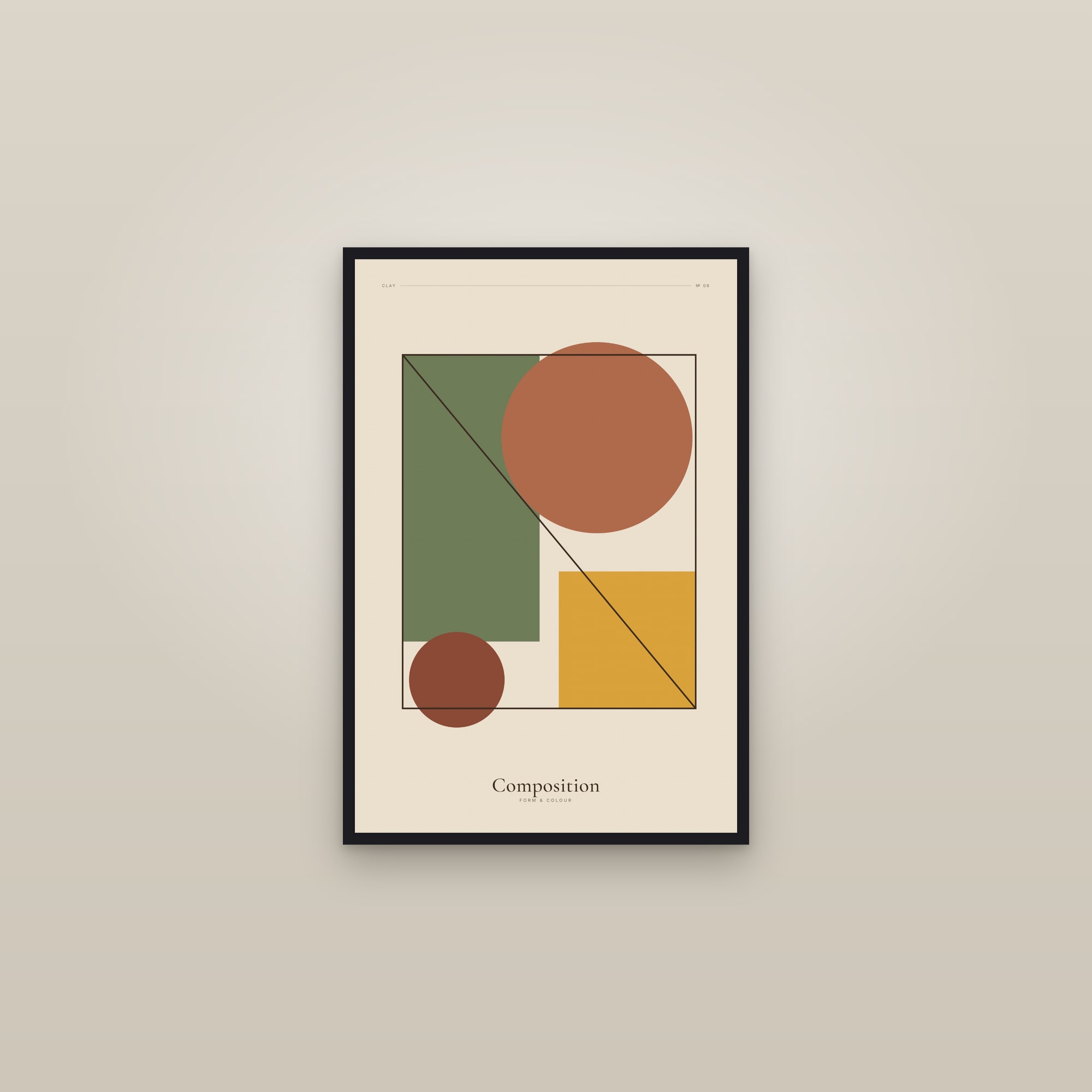 Composition (Clay) — Clay · Geometric Print — framed in a gallery setting
