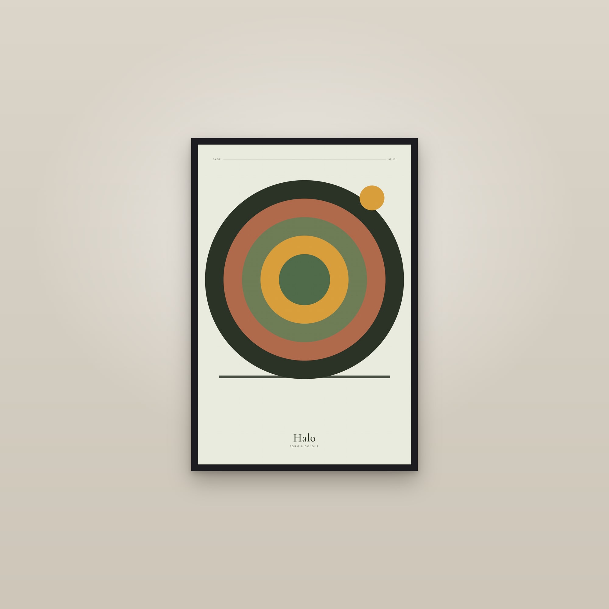 Halo (Sage) — Sage · Geometric Print — framed in a gallery setting
