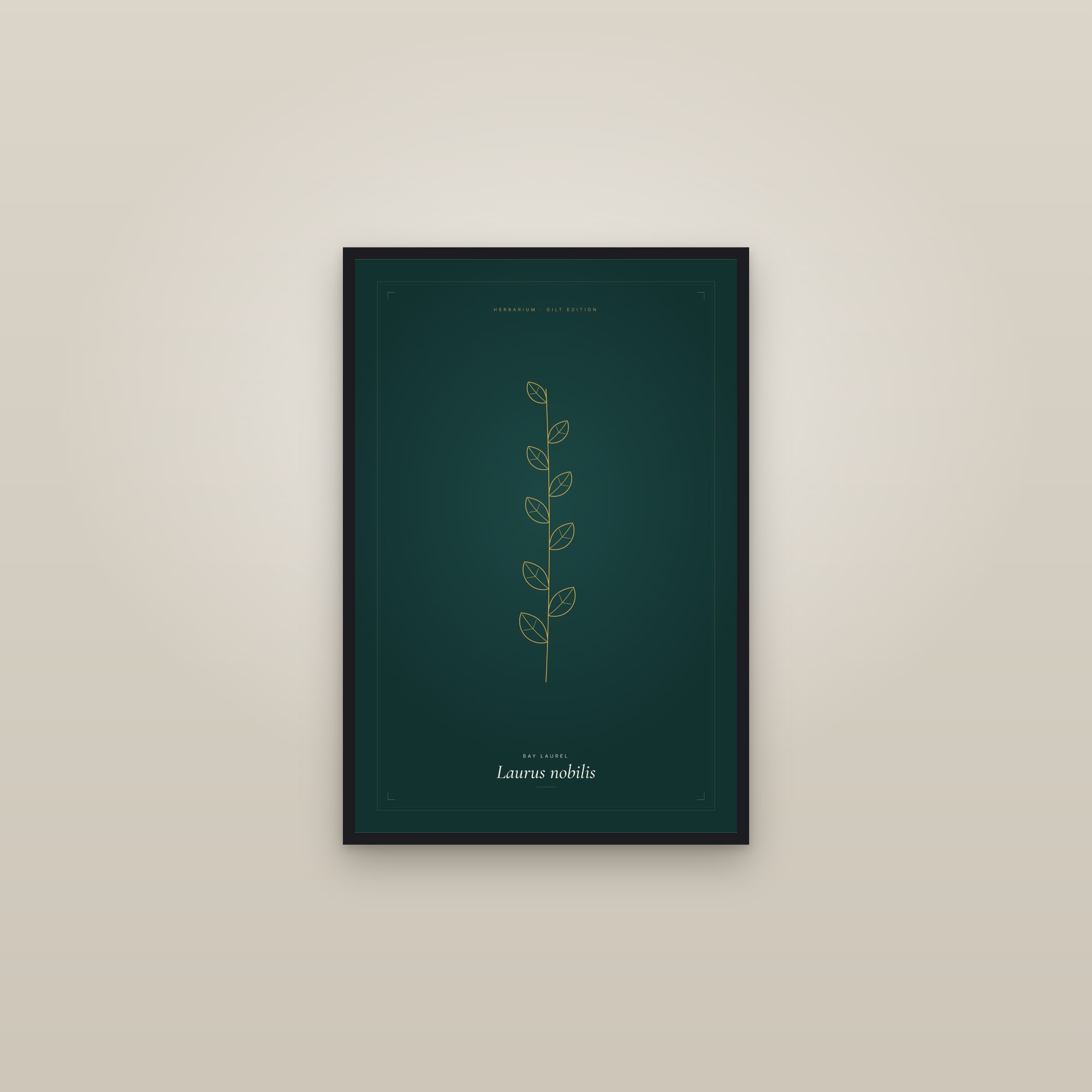 Bay Laurel (Gilt) — Gilt Botanical — framed in a gallery setting