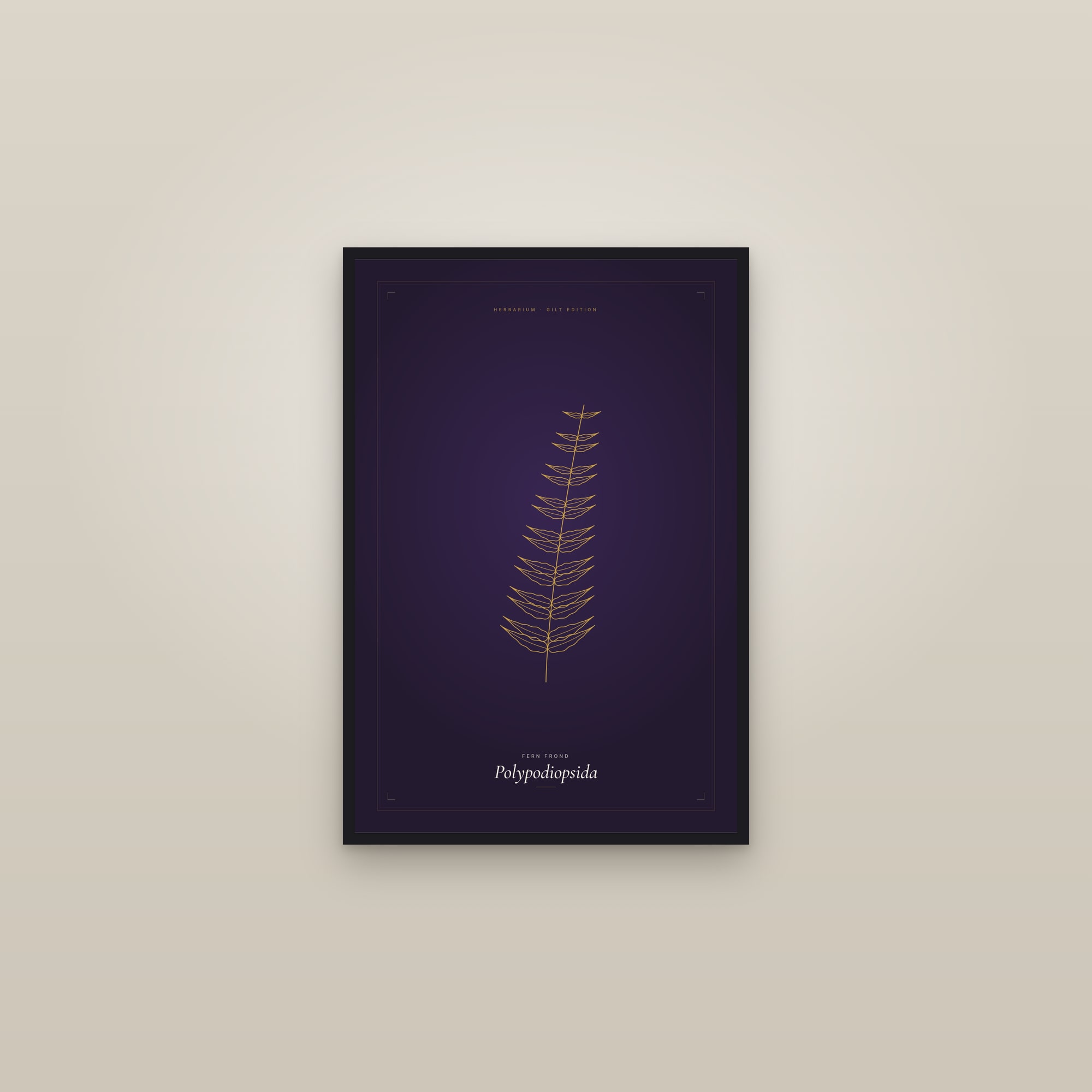 Fern Frond (Gilt) — Gilt Botanical — framed in a gallery setting