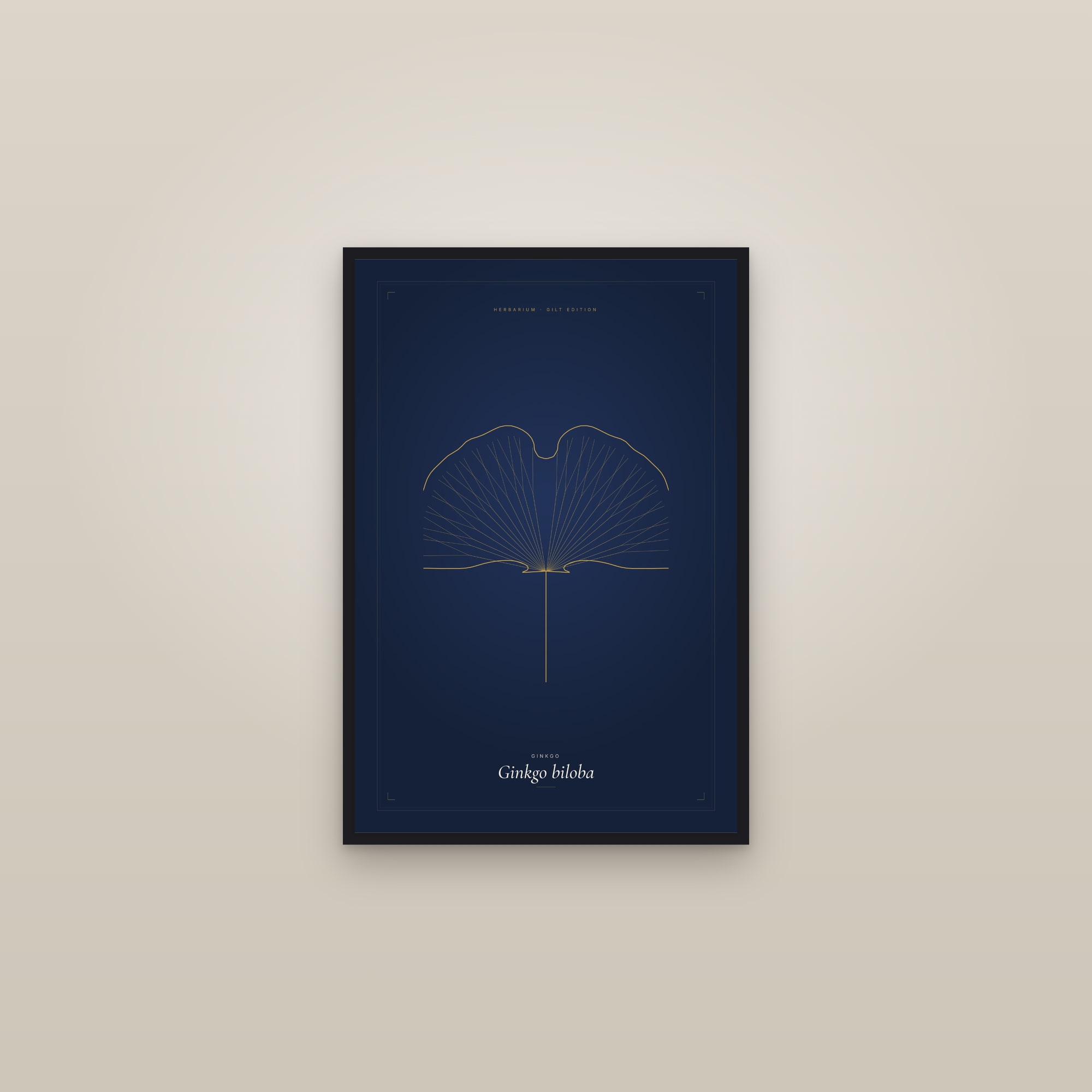 Ginkgo (Gilt) — Gilt Botanical — framed in a gallery setting