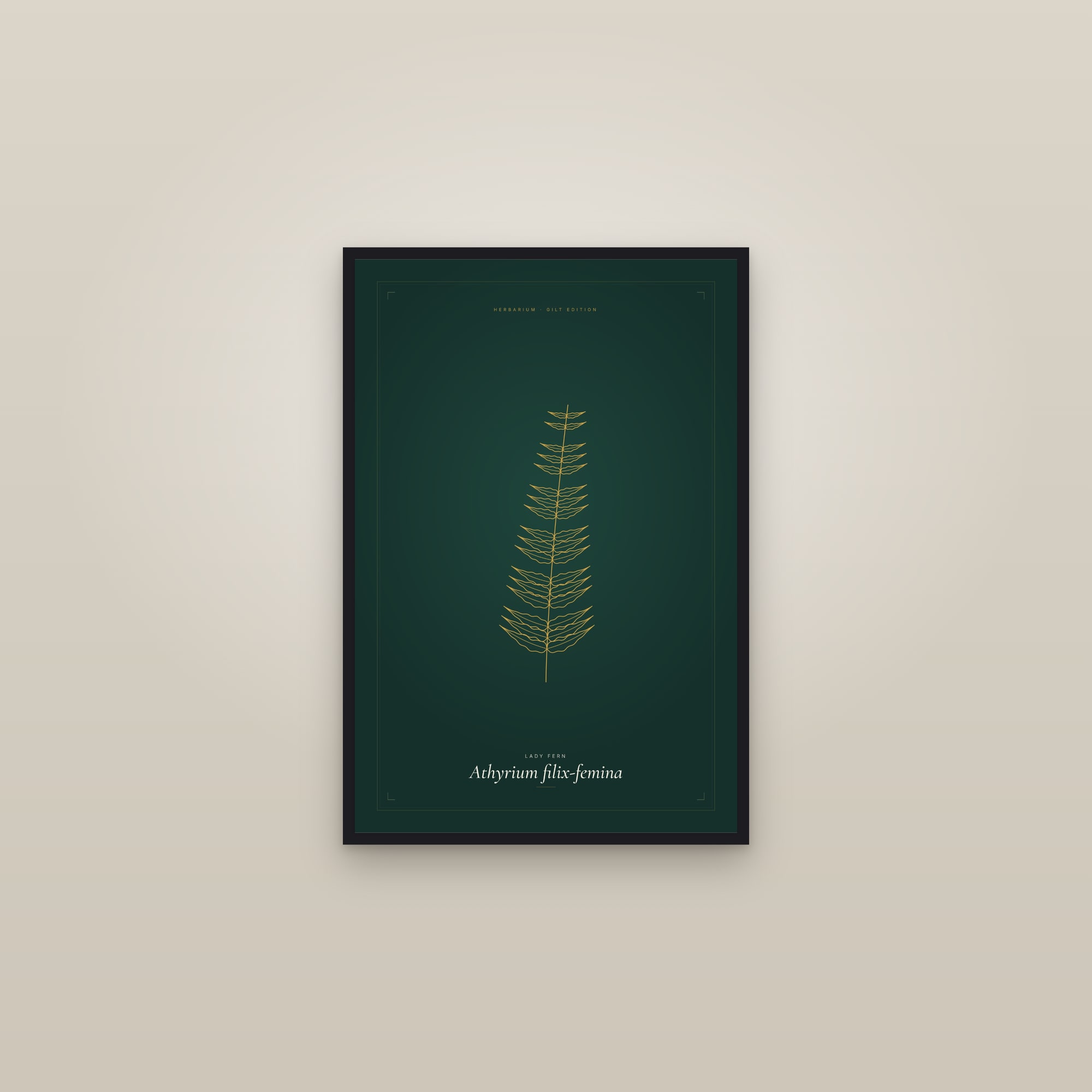 Lady Fern (Gilt) — Gilt Botanical — framed in a gallery setting