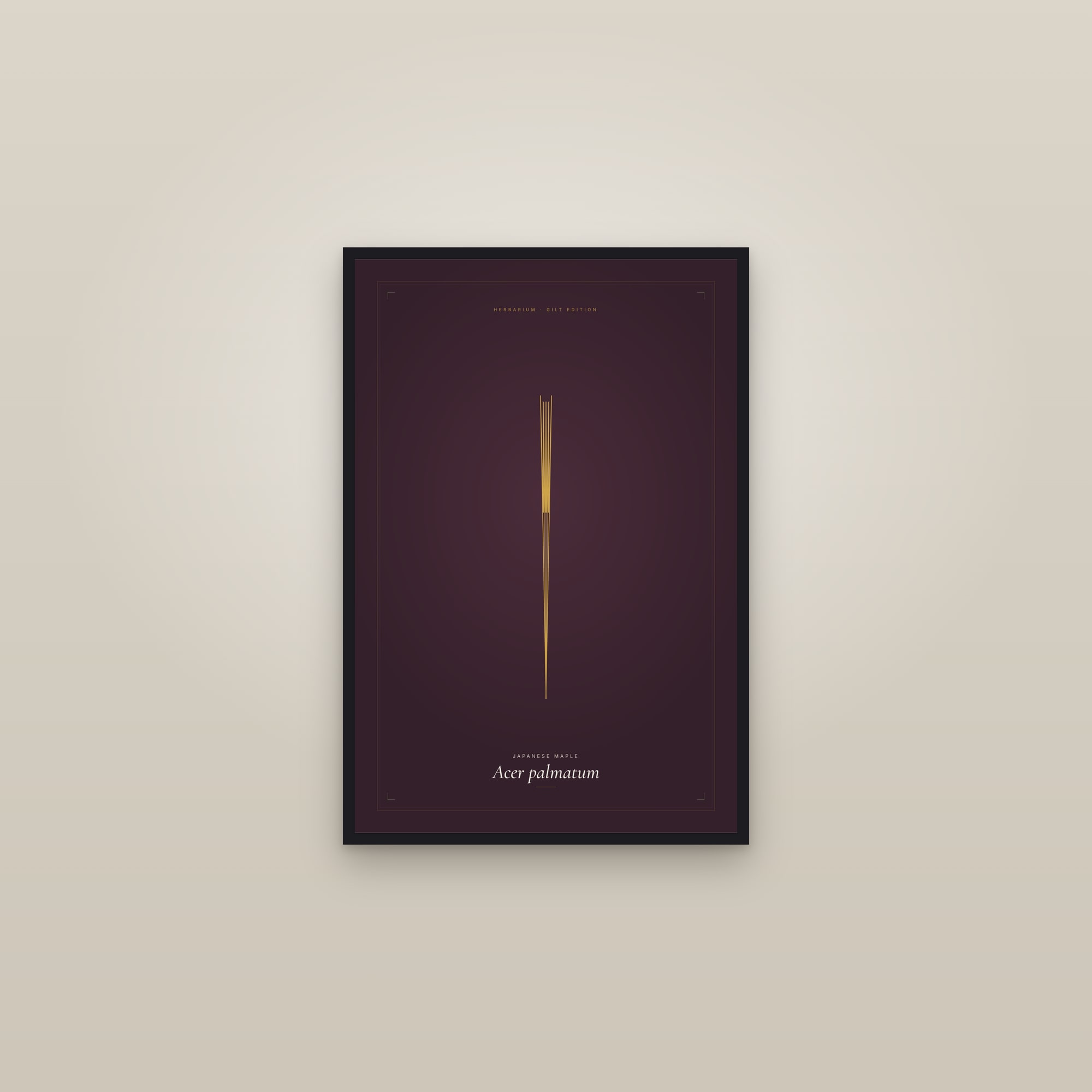 Japanese Maple (Gilt) — Gilt Botanical — framed in a gallery setting