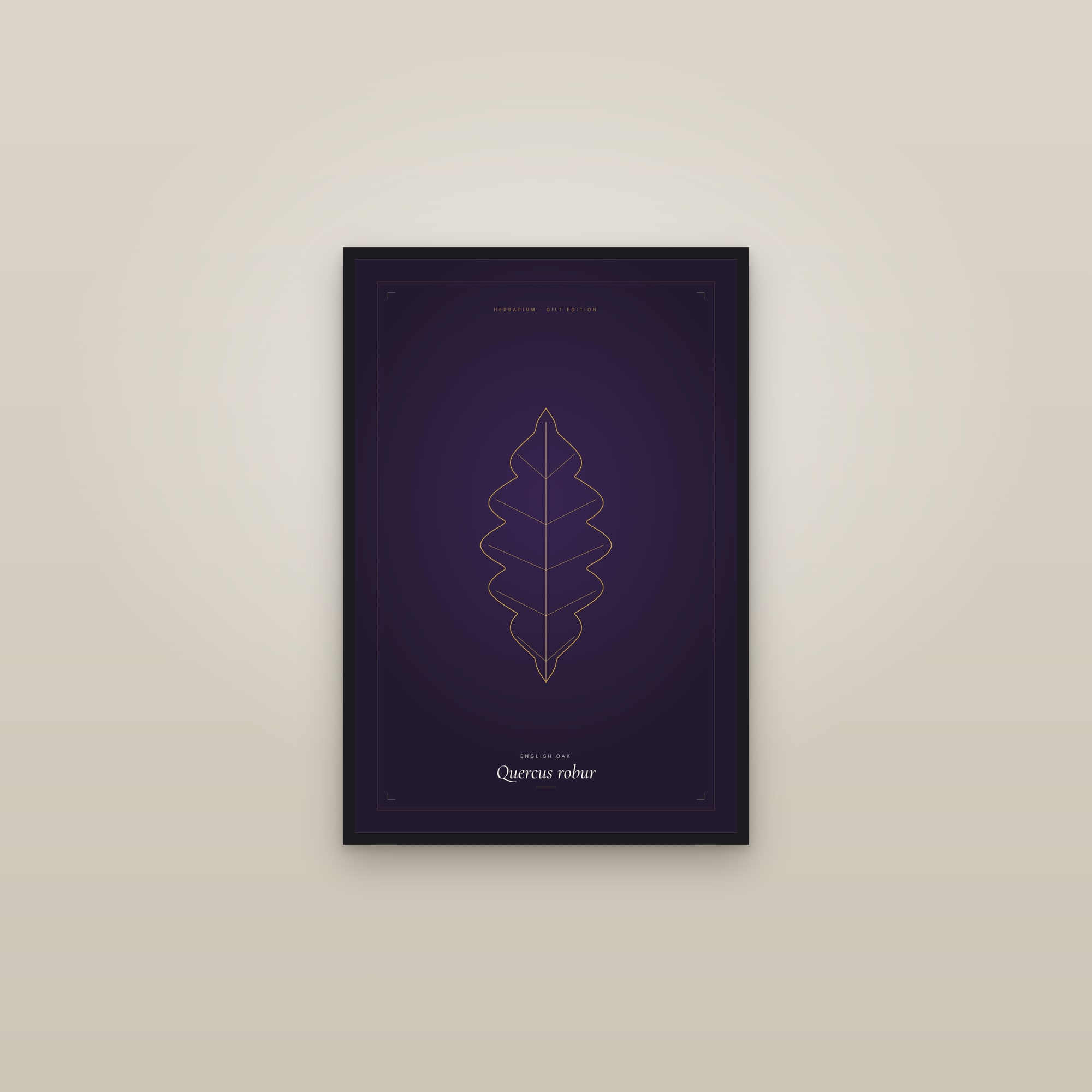English Oak (Gilt) — Gilt Botanical — framed in a gallery setting