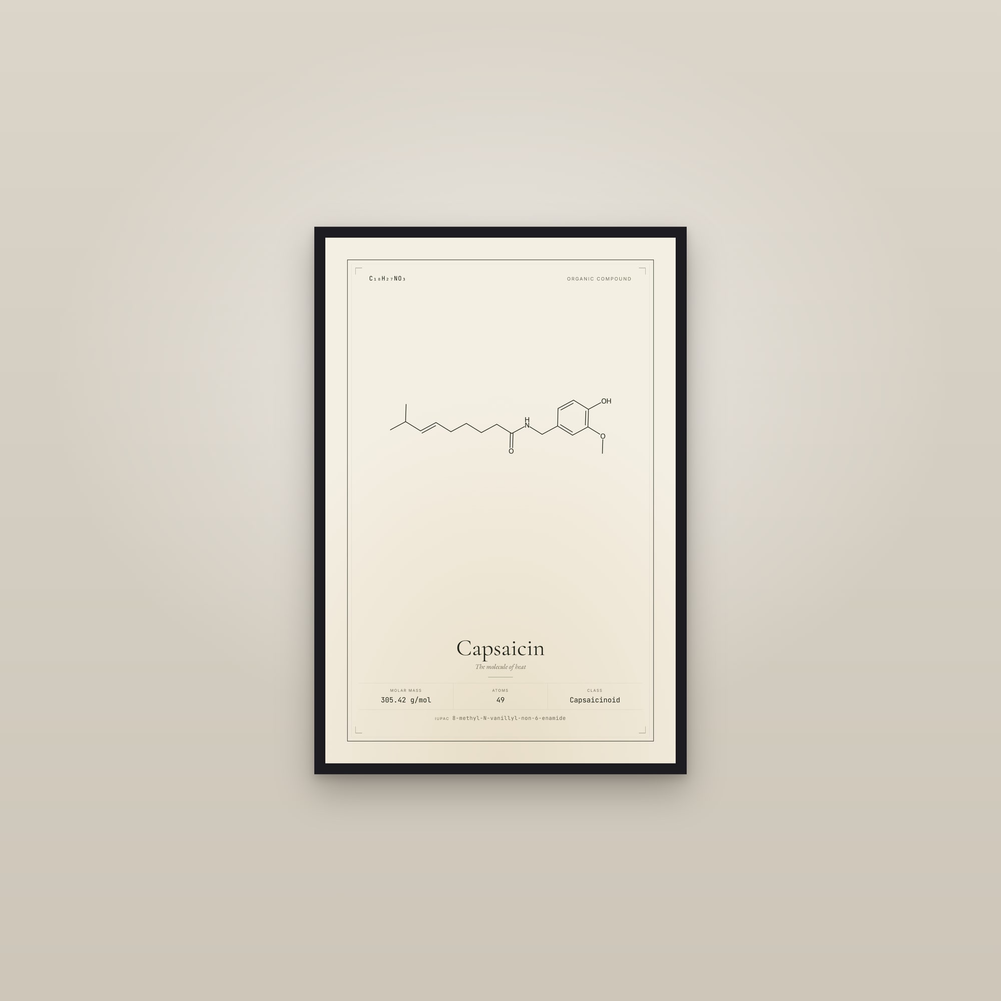 Capsaicin — Molecular Structure — framed in a gallery setting
