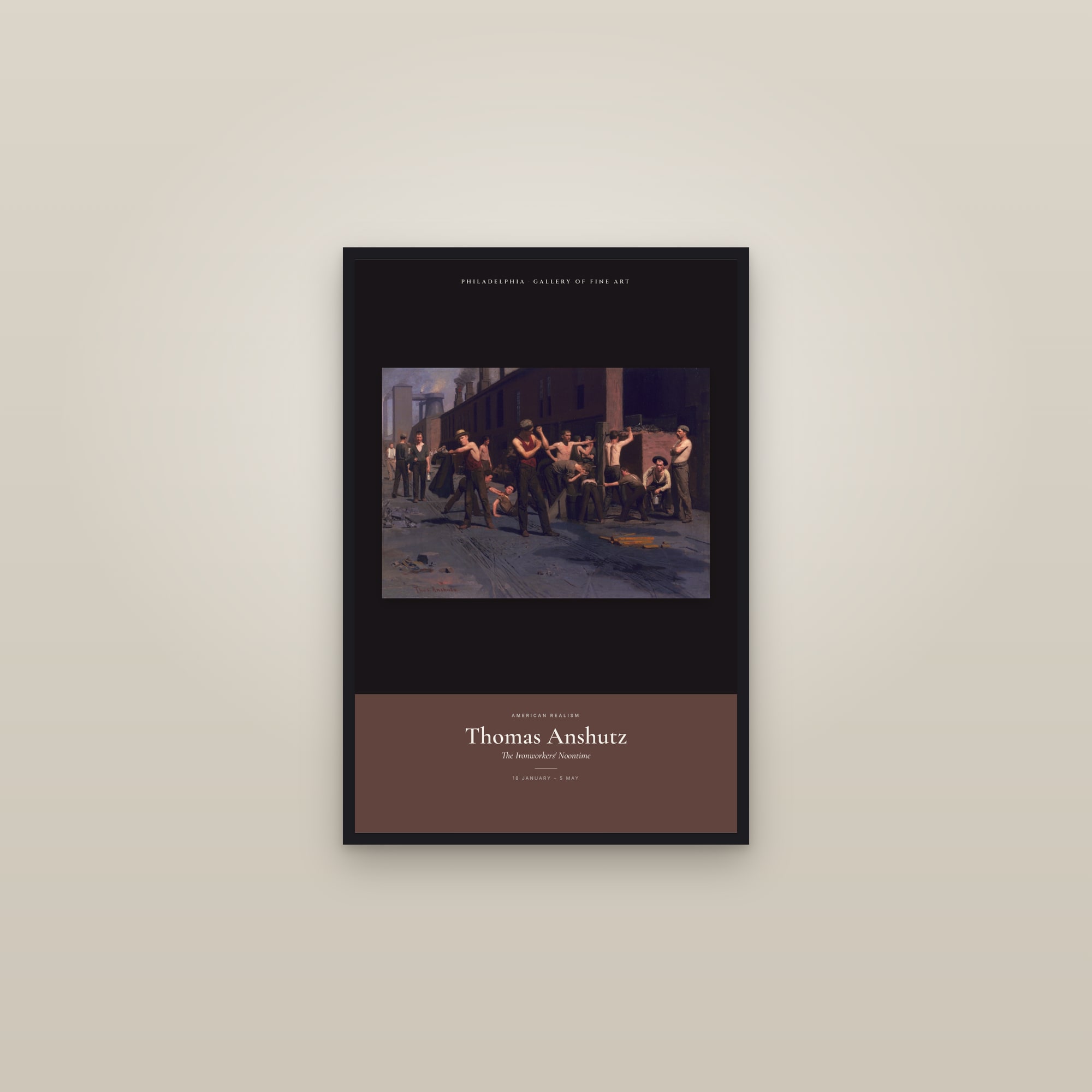 The Ironworkers' Noontime — Exhibition Poster — framed in a gallery setting