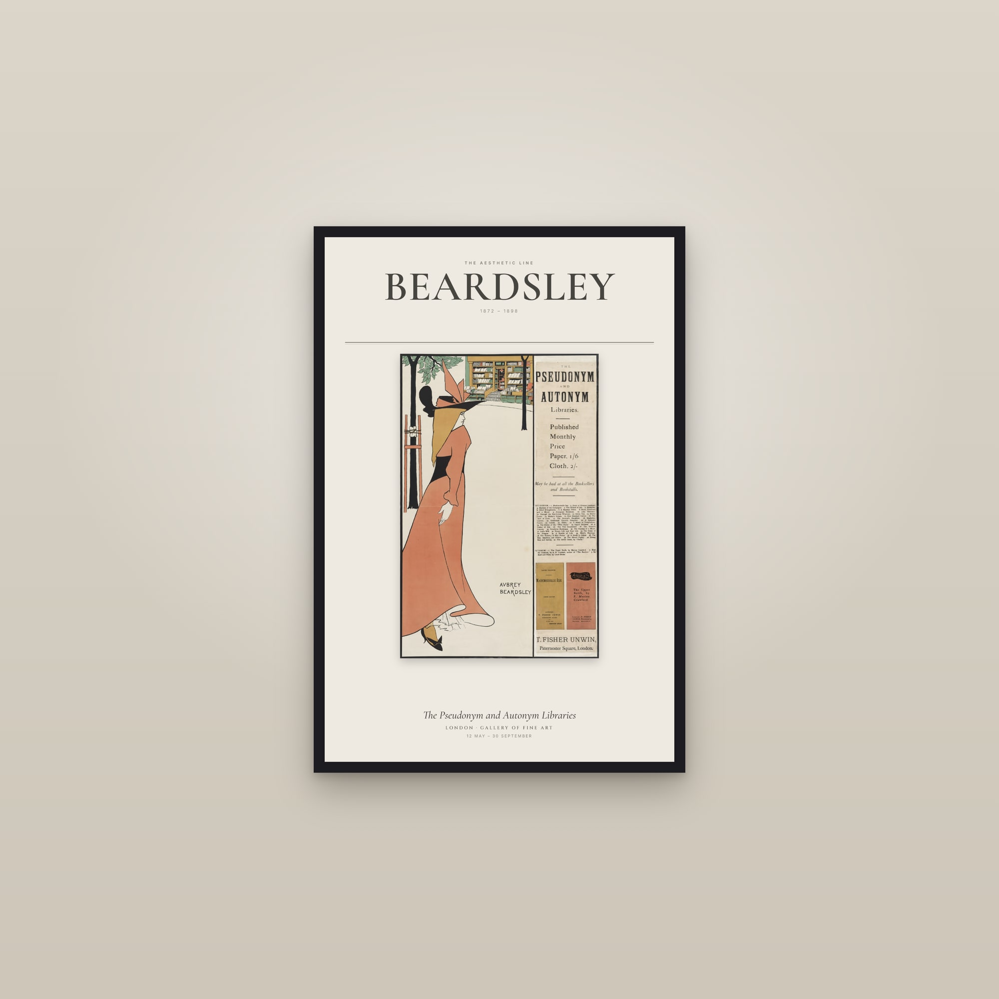 The Pseudonym and Autonym Libraries — Exhibition Poster — framed in a gallery setting
