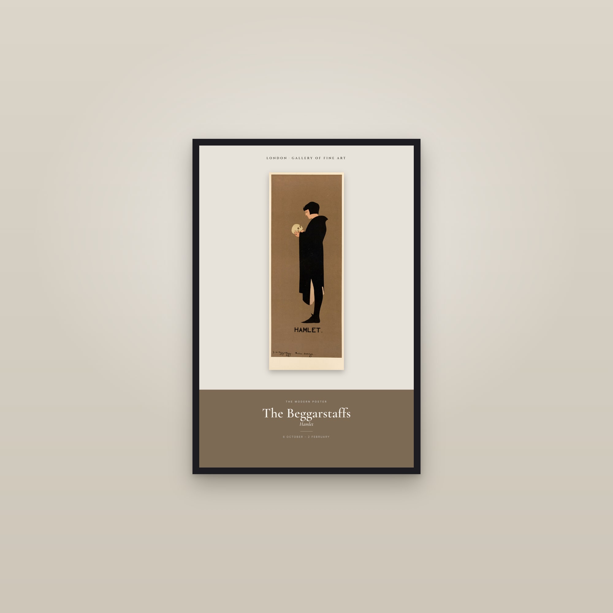 Hamlet (Beggarstaffs) — Exhibition Poster — framed in a gallery setting