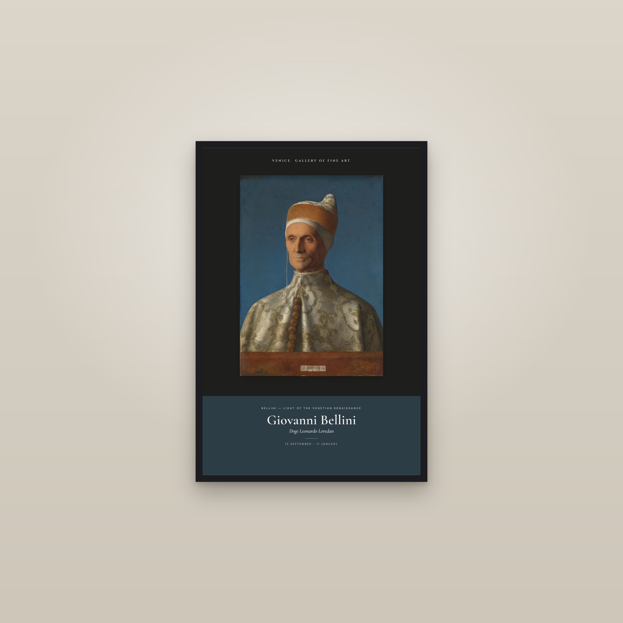 Doge Leonardo Loredan — Exhibition Poster — framed in a gallery setting