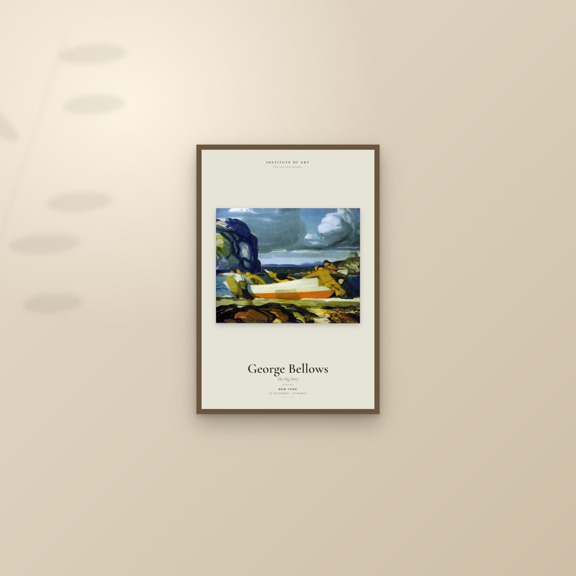 The Big Dory — Exhibition Poster — framed and styled on a sunlit wall
