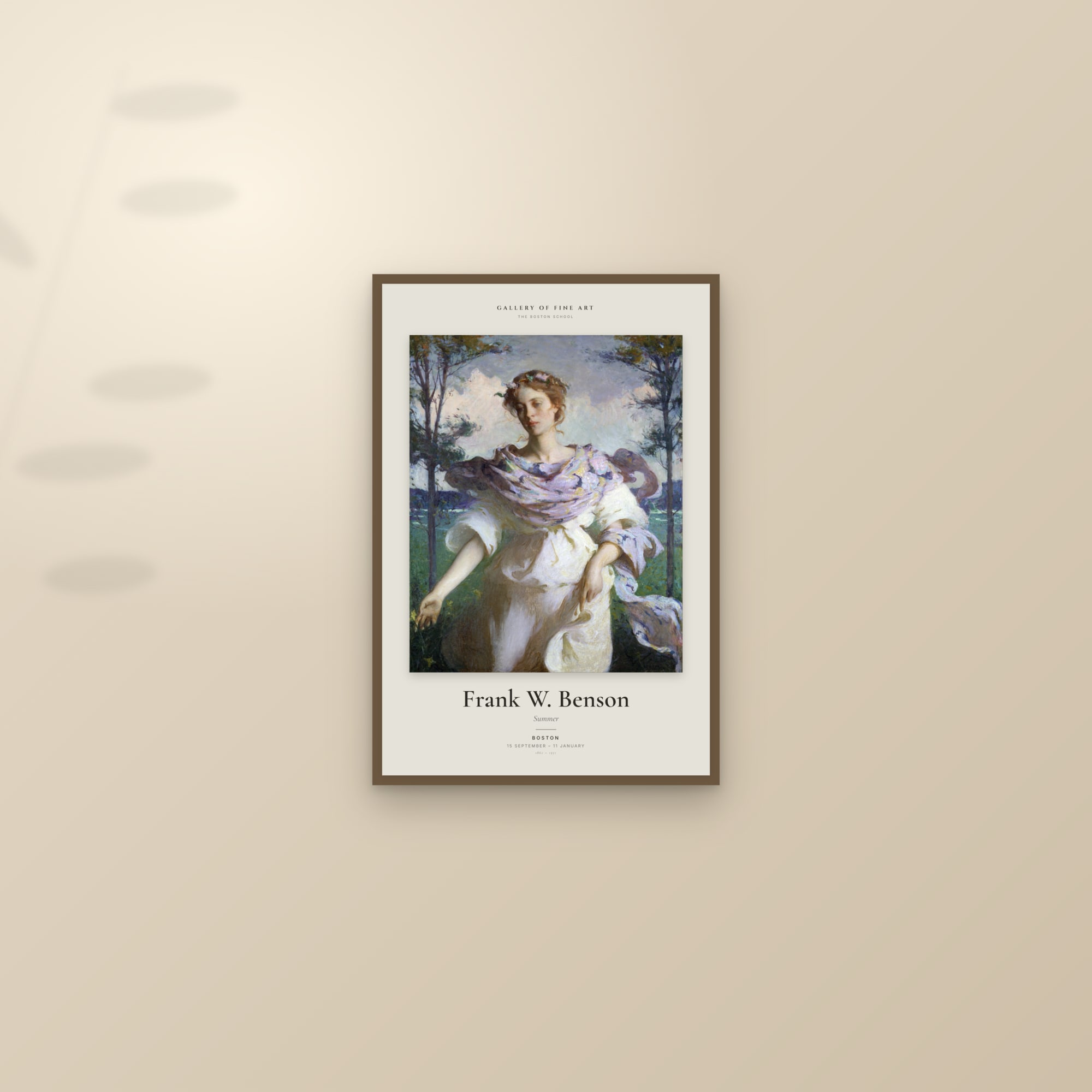 Summer (Benson, 1890) — Exhibition Poster — framed and styled on a sunlit wall