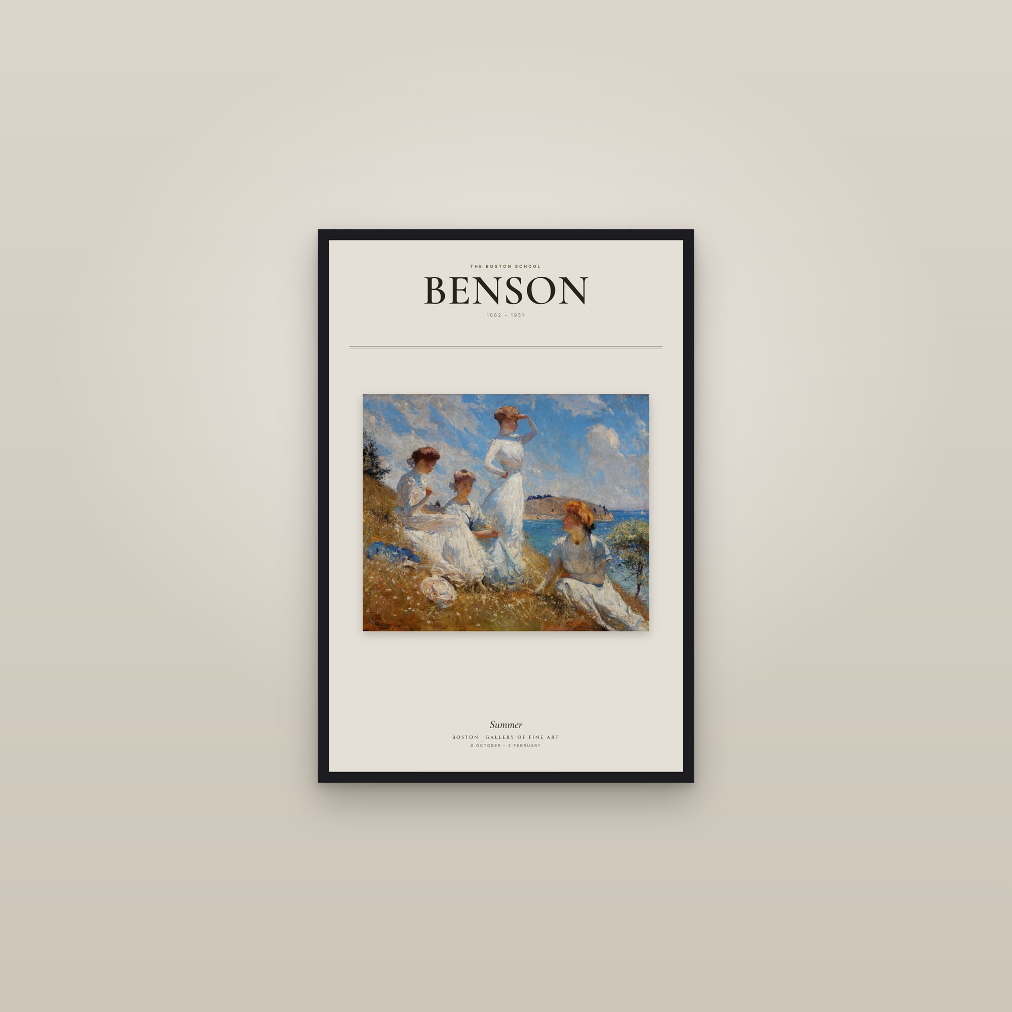 Summer (Benson, 1909) — Exhibition Poster — framed in a gallery setting