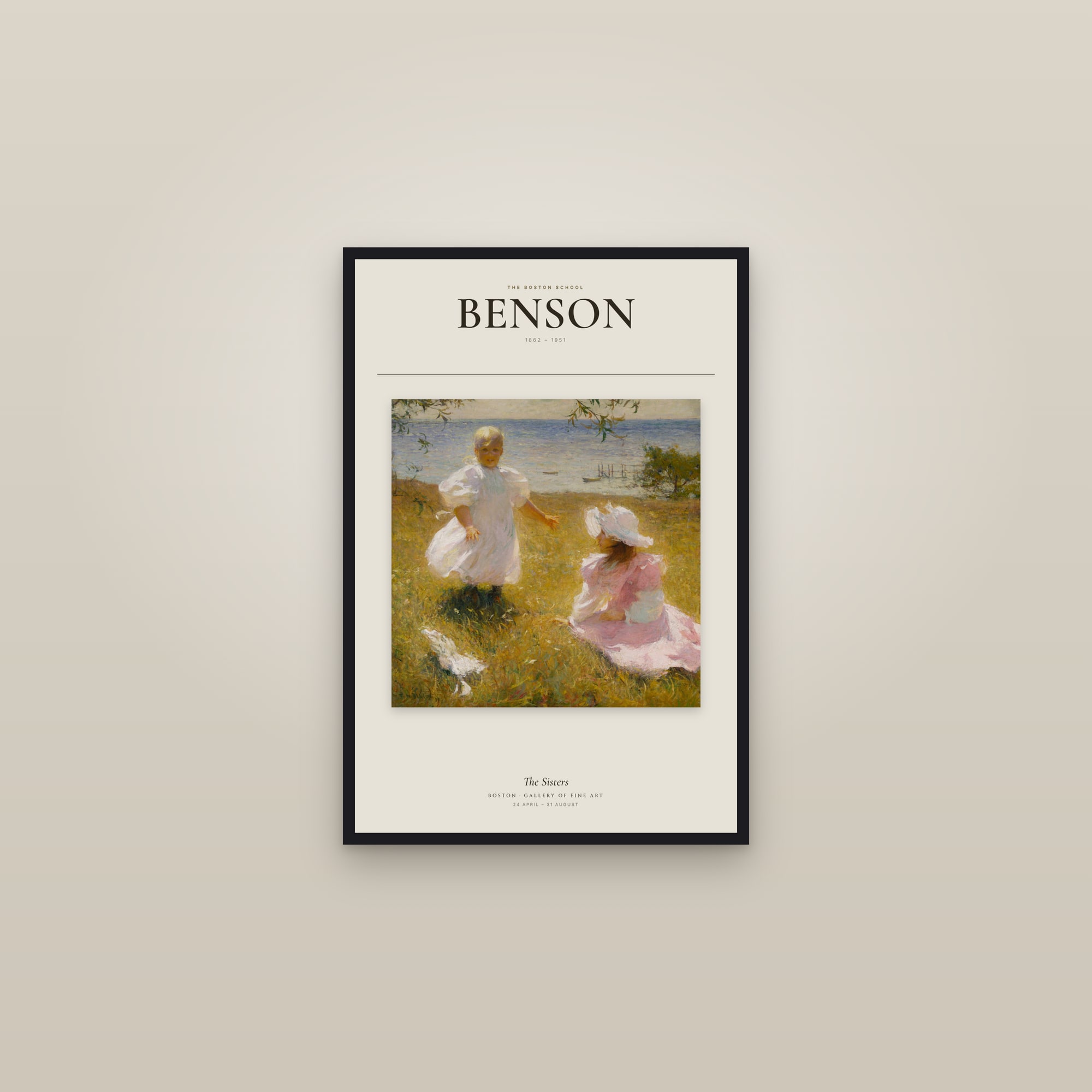 The Sisters — Exhibition Poster — framed in a gallery setting