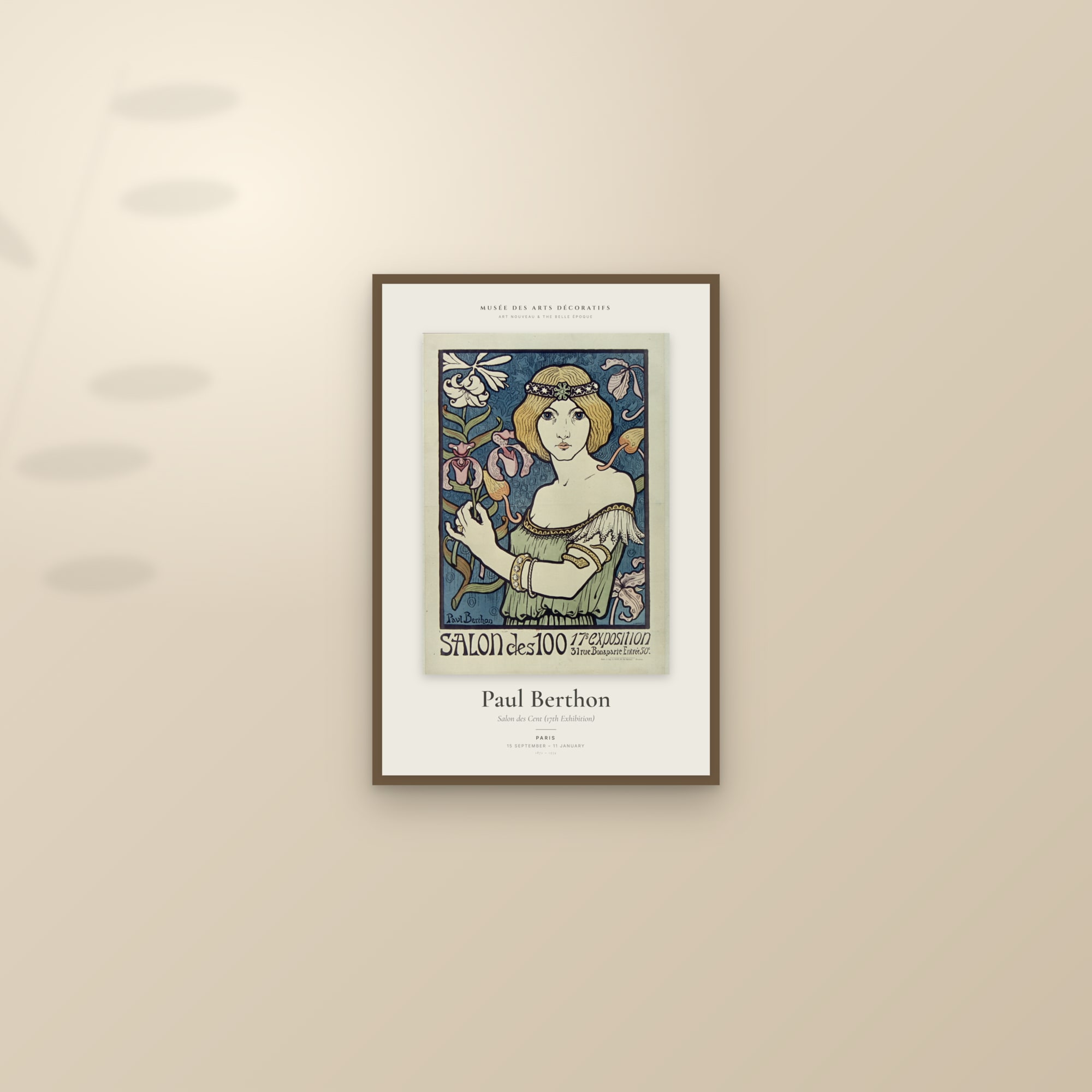 Salon des Cent (17th Exhibition) — Exhibition Poster — framed and styled on a sunlit wall
