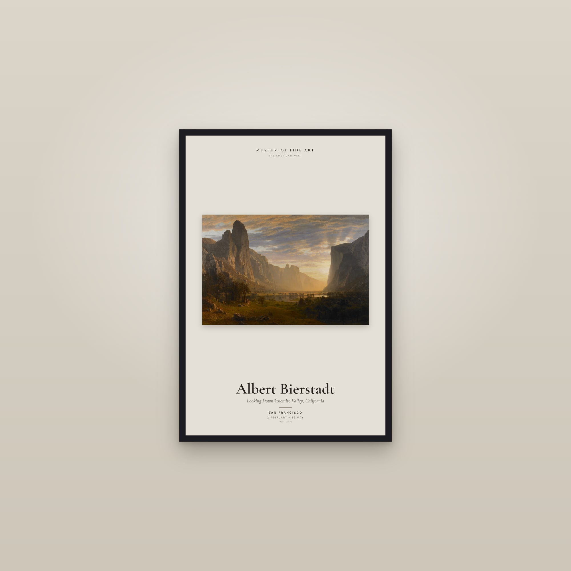 Looking Down Yosemite Valley, California — Exhibition Poster — framed in a gallery setting
