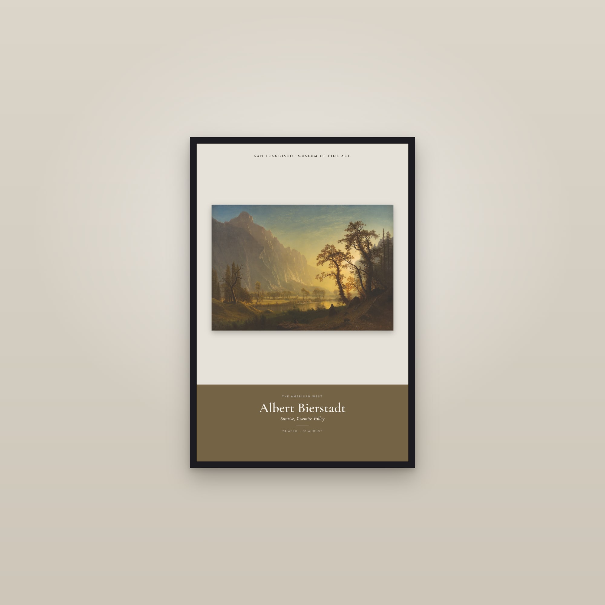 Sunrise, Yosemite Valley — Exhibition Poster — framed in a gallery setting