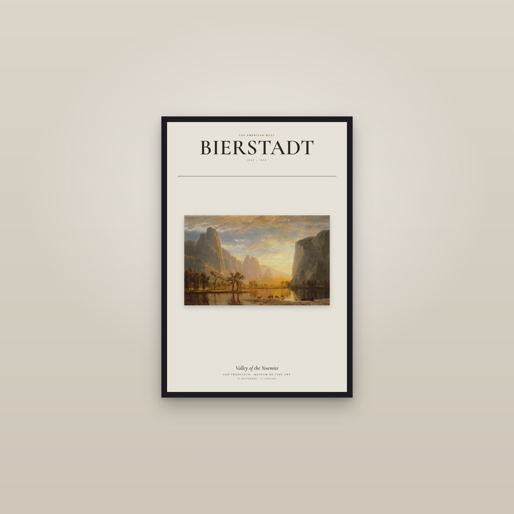 Valley of the Yosemite — Exhibition Poster — framed in a gallery setting