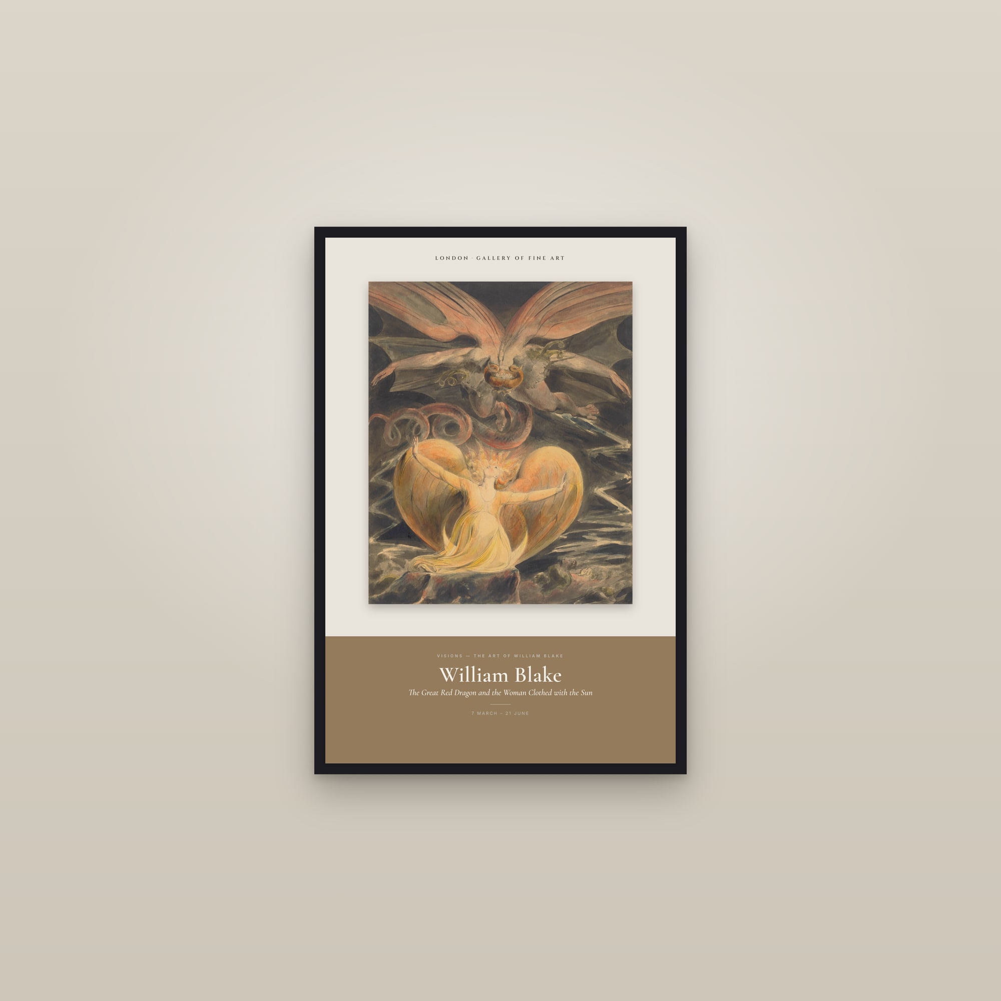 The Great Red Dragon and the Woman Clothed with the Sun — Exhibition Poster — framed in a gallery setting
