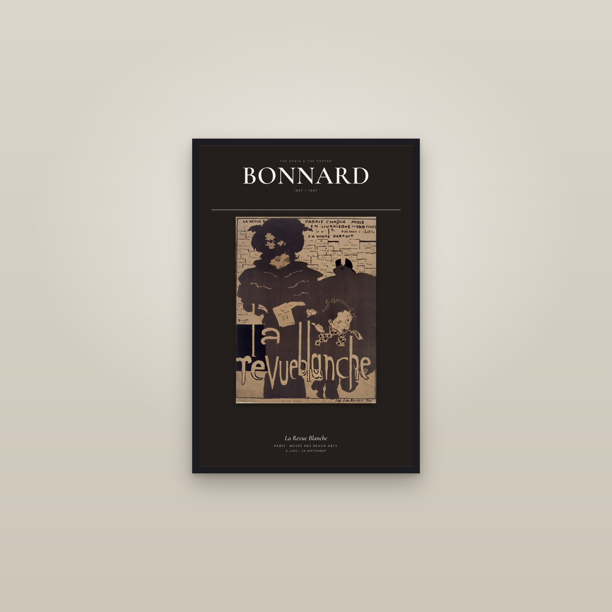 La Revue Blanche (Bonnard) — Exhibition Poster — framed in a gallery setting
