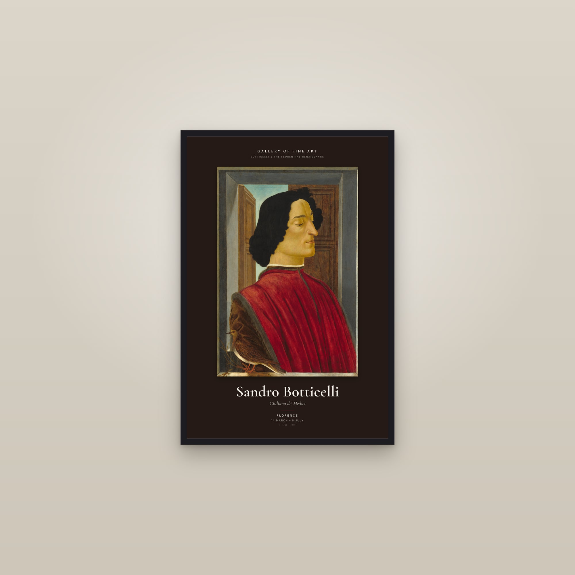 Giuliano de' Medici — Exhibition Poster — framed in a gallery setting