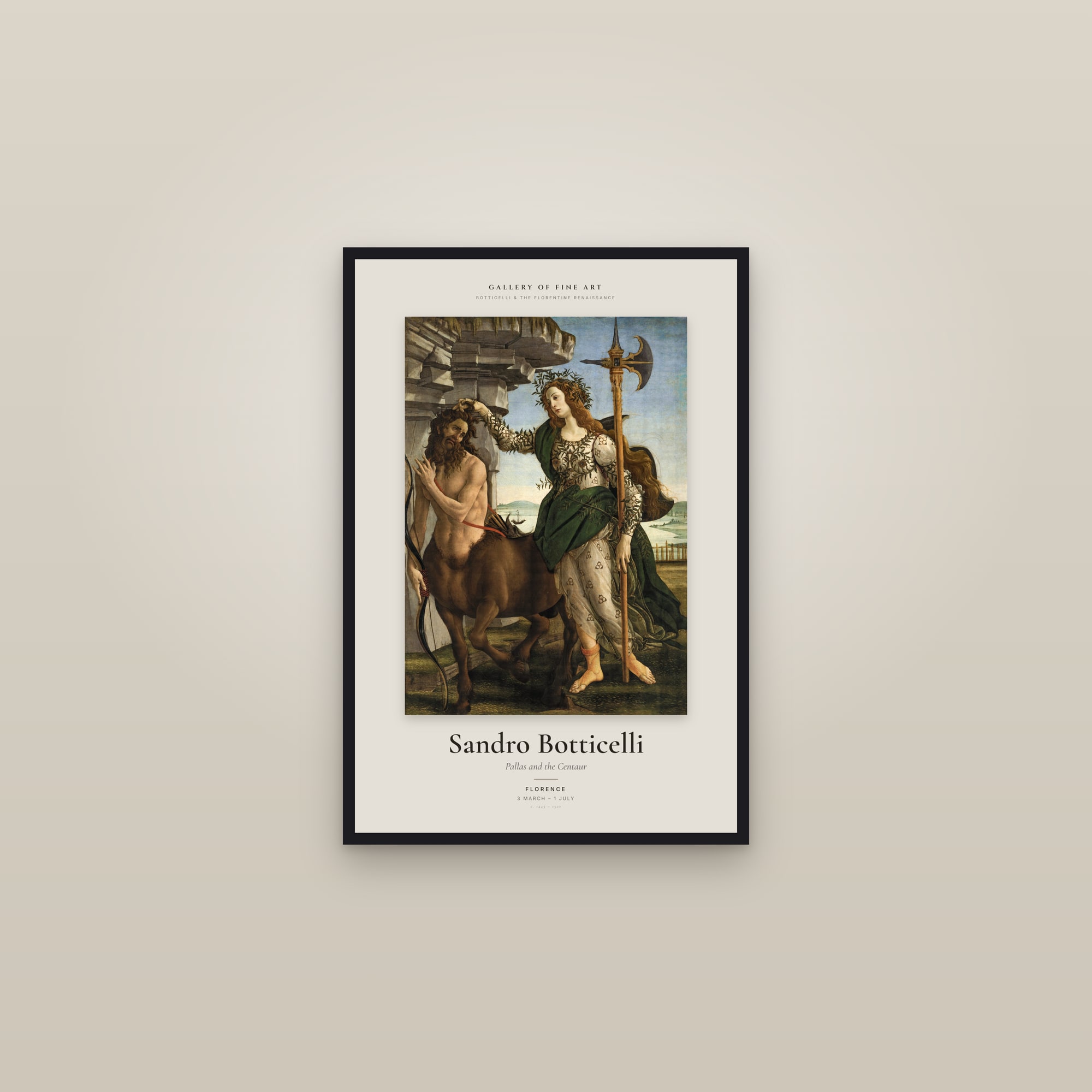 Pallas and the Centaur — Exhibition Poster — framed in a gallery setting