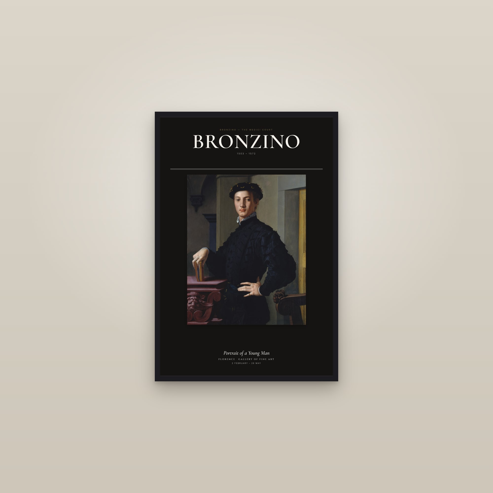 Portrait of a Young Man — Exhibition Poster — framed in a gallery setting