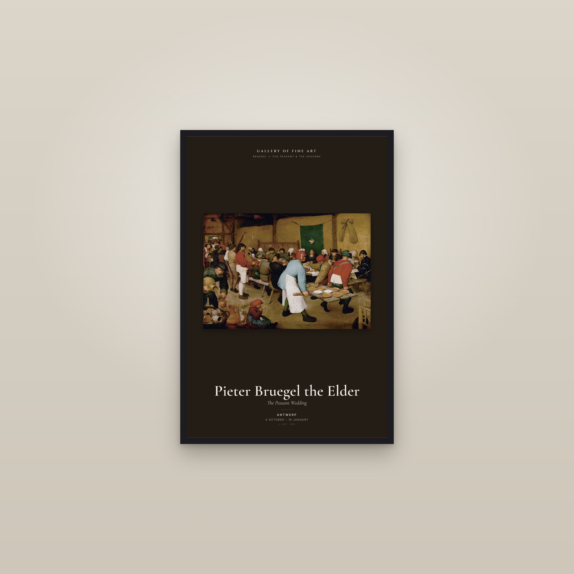 The Peasant Wedding — Exhibition Poster — framed in a gallery setting