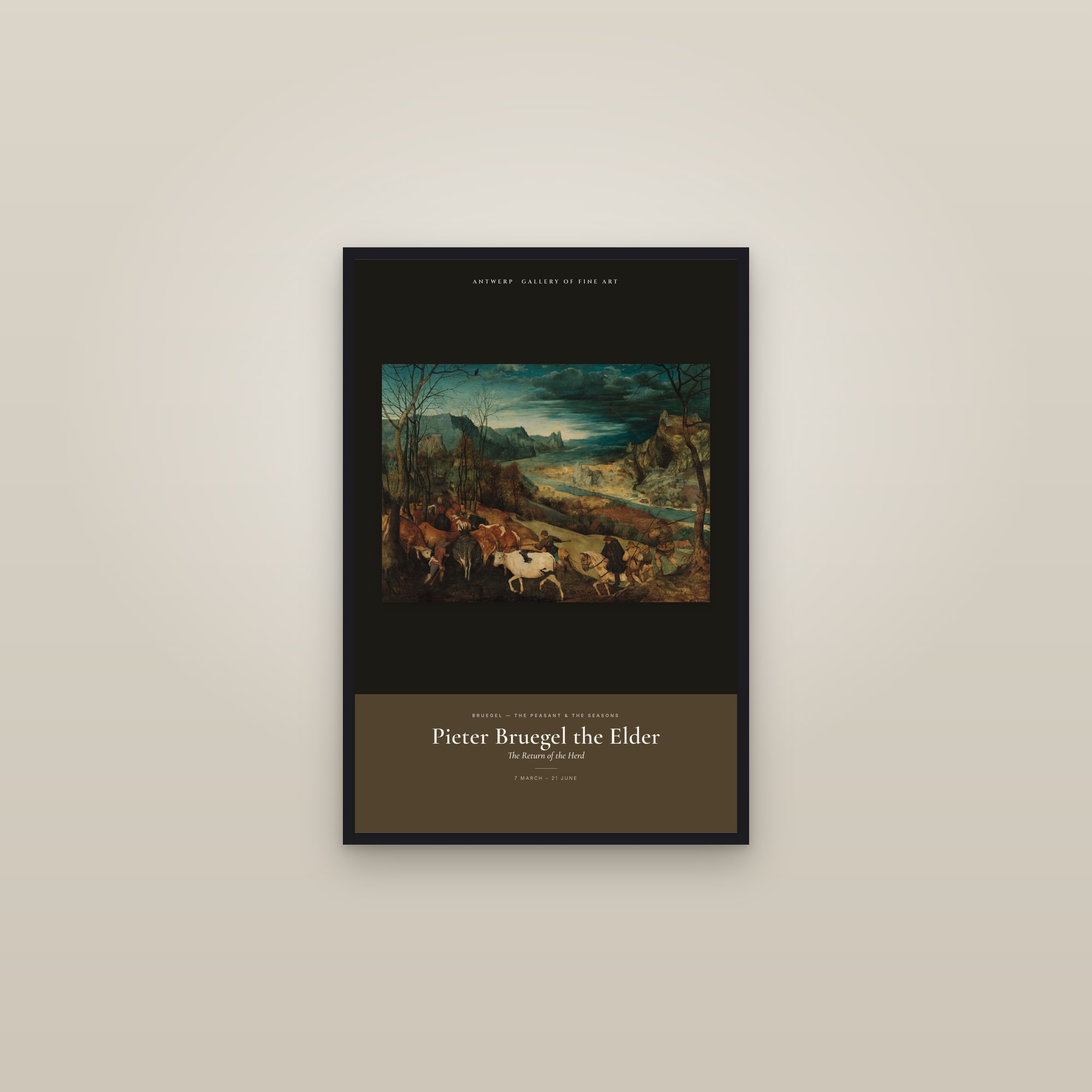 The Return of the Herd — Exhibition Poster — framed in a gallery setting