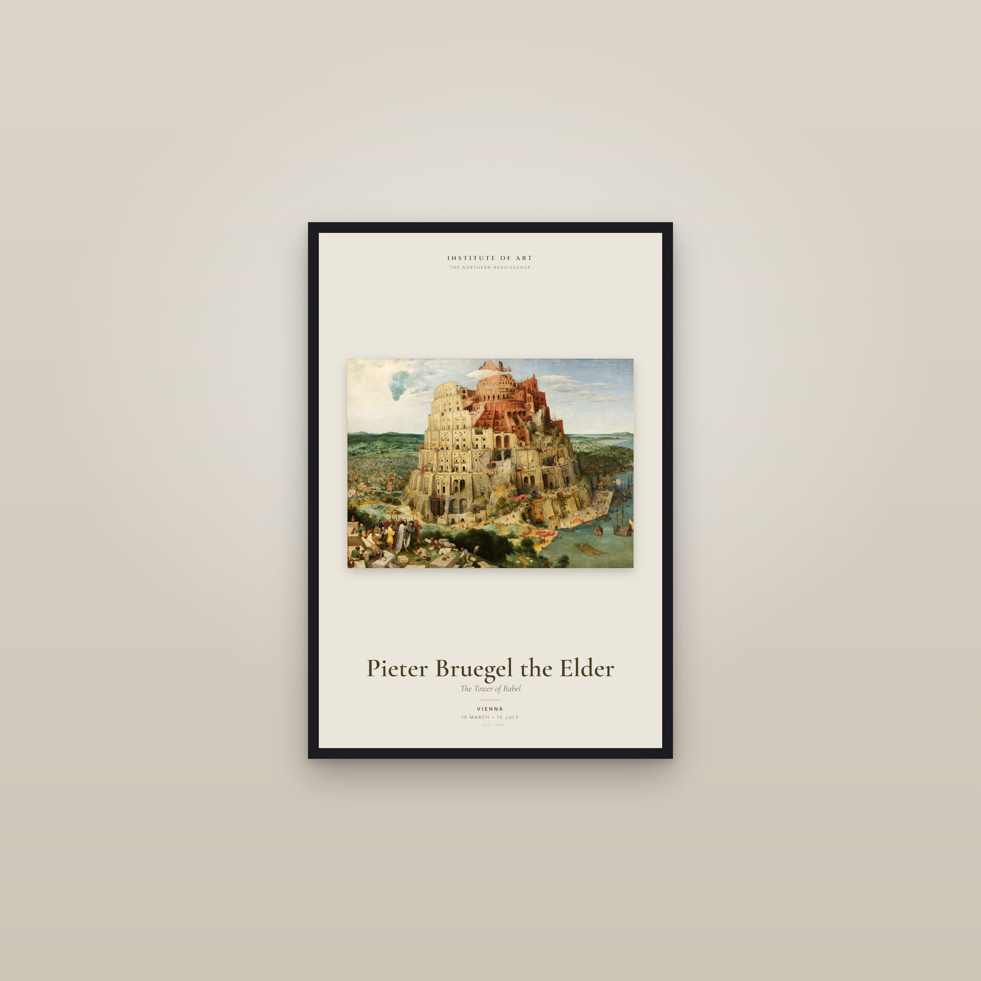 The Tower of Babel — Exhibition Poster — framed in a gallery setting