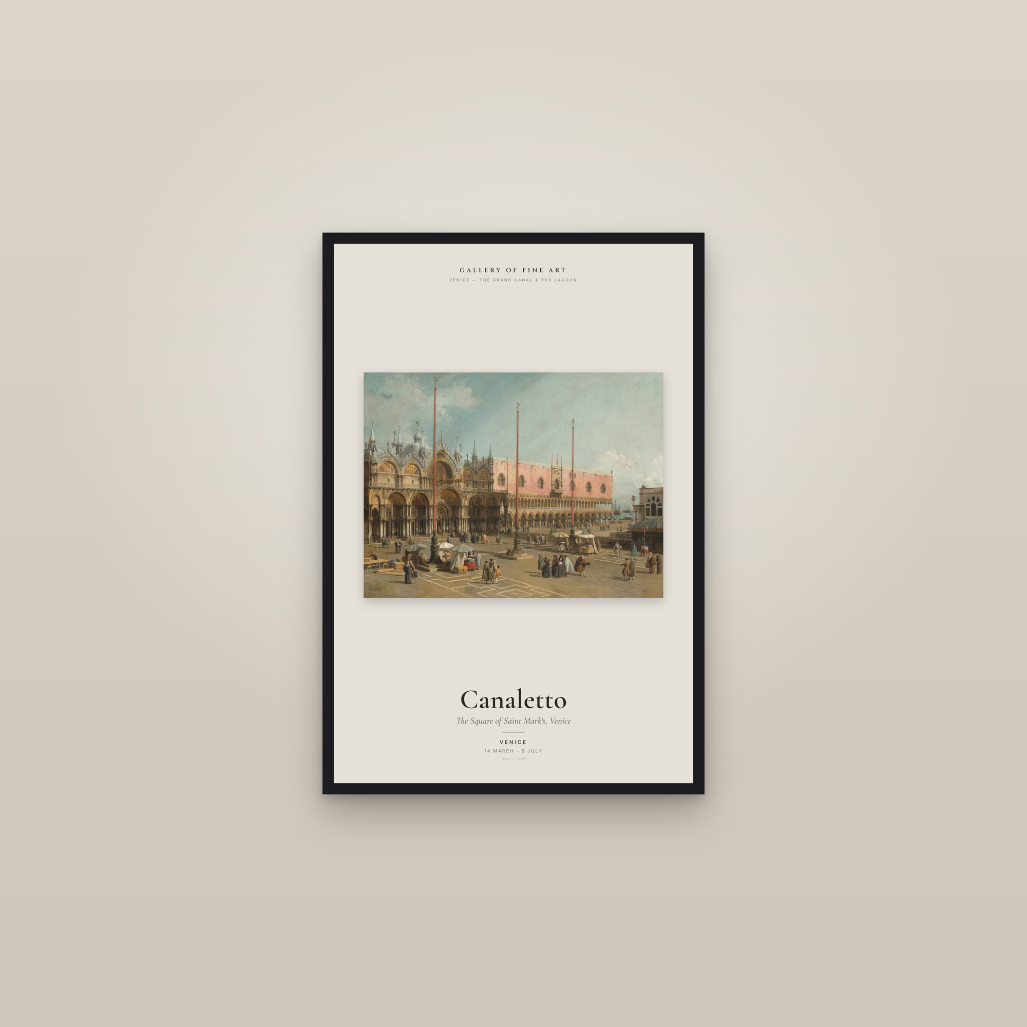 The Square of Saint Mark's, Venice — Exhibition Poster — framed in a gallery setting
