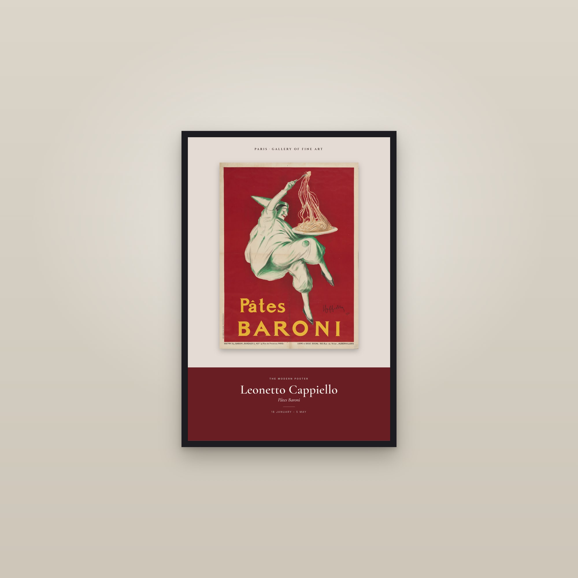 Pâtes Baroni — Exhibition Poster — framed in a gallery setting