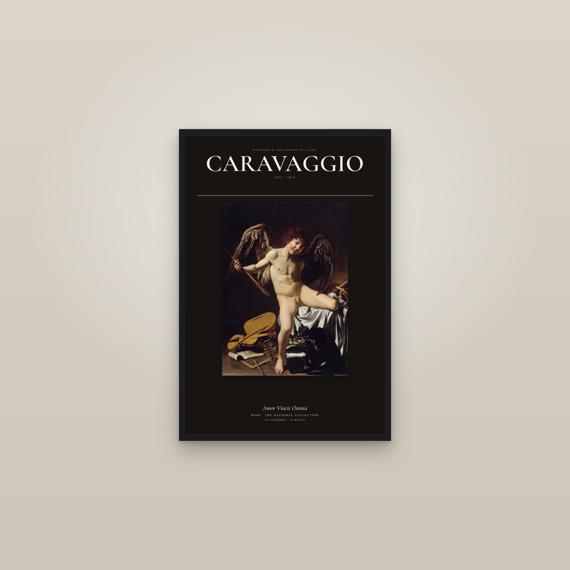 Amor Vincit Omnia — Exhibition Poster — framed in a gallery setting