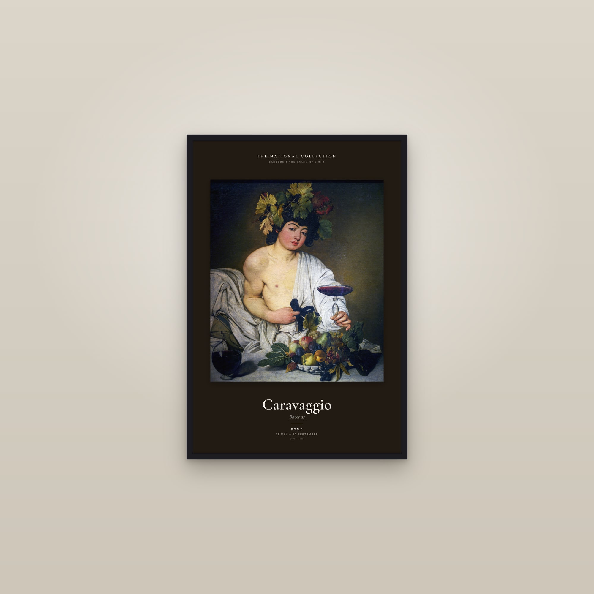 Bacchus — Exhibition Poster — framed in a gallery setting