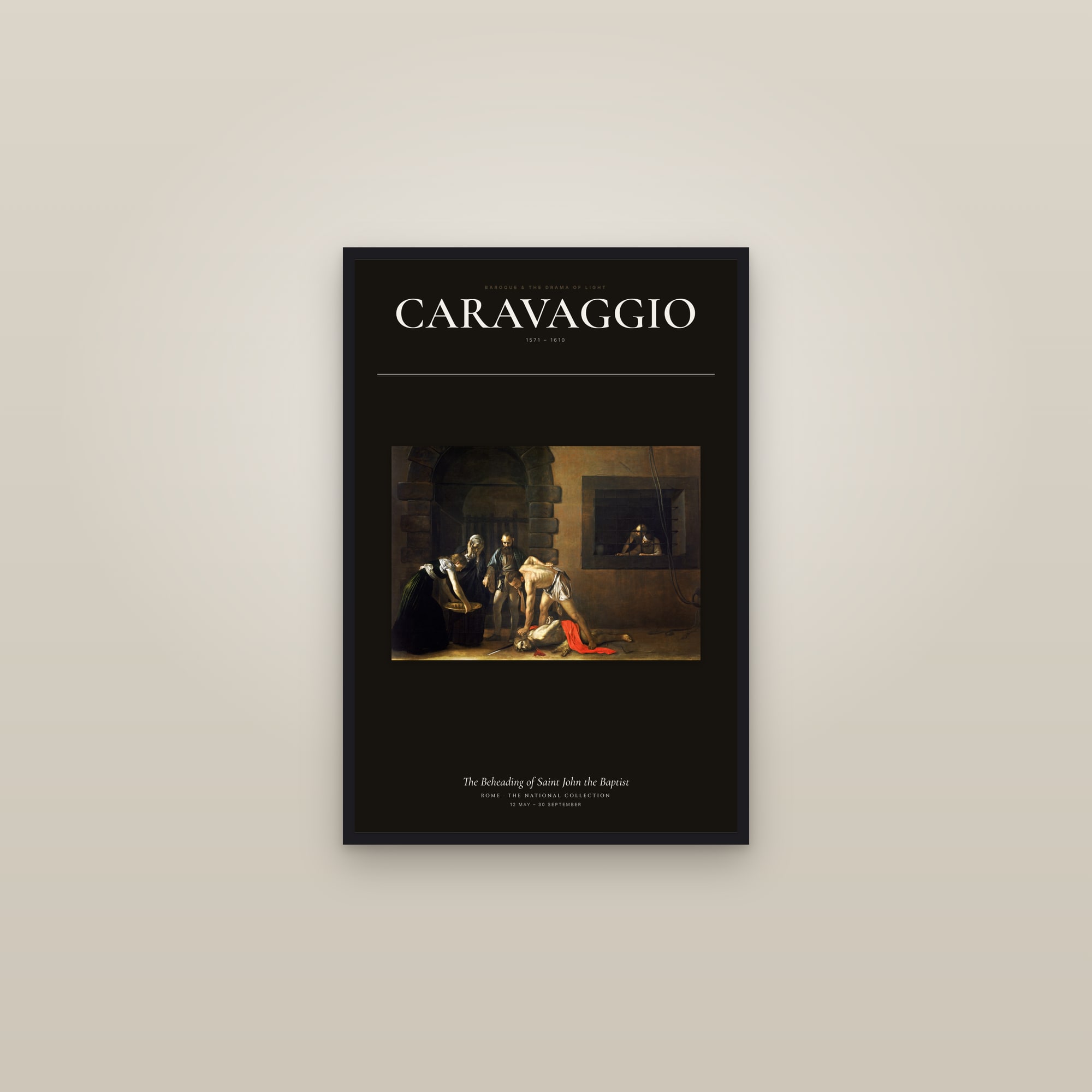 The Beheading of Saint John the Baptist — Exhibition Poster — framed in a gallery setting