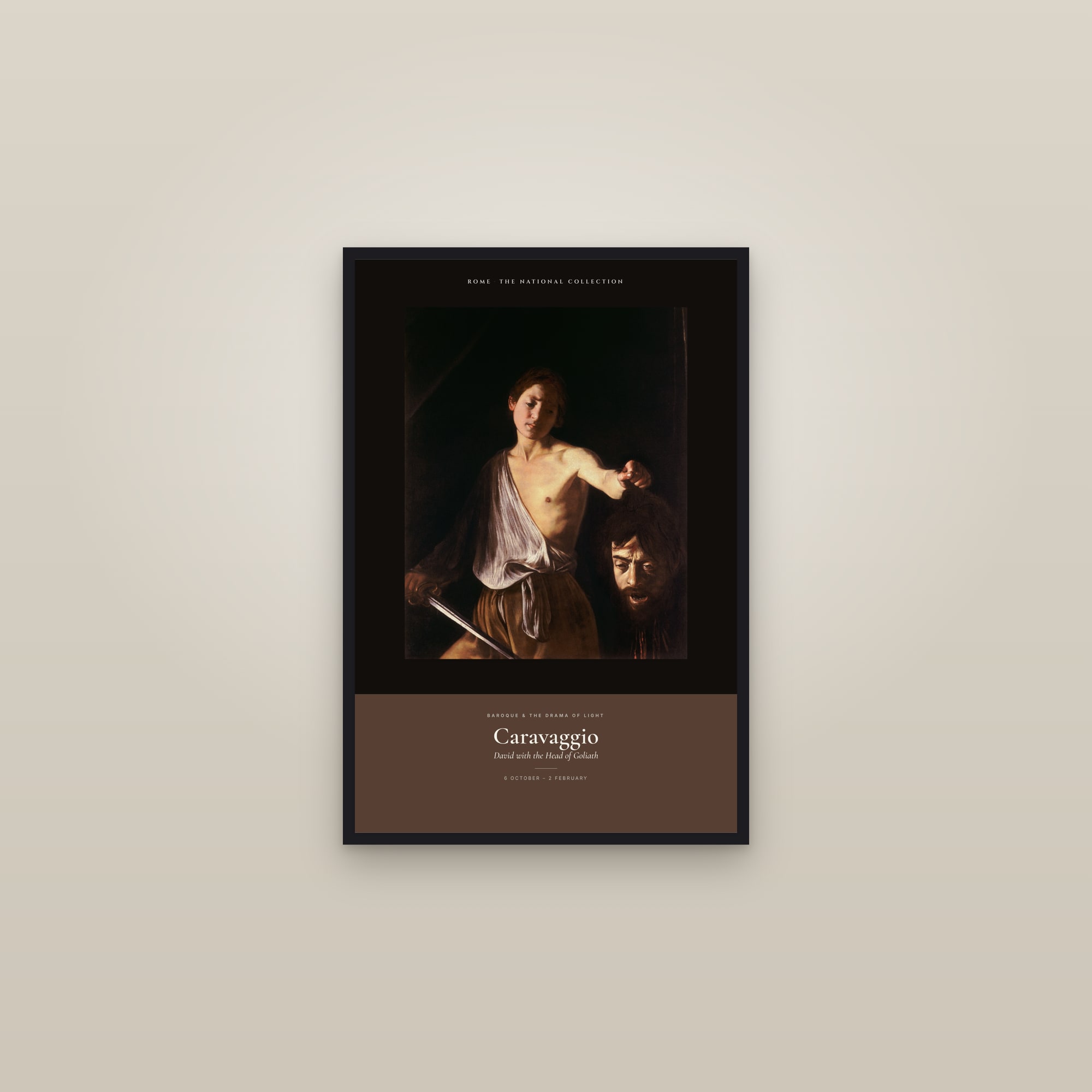 David with the Head of Goliath — Exhibition Poster — framed in a gallery setting