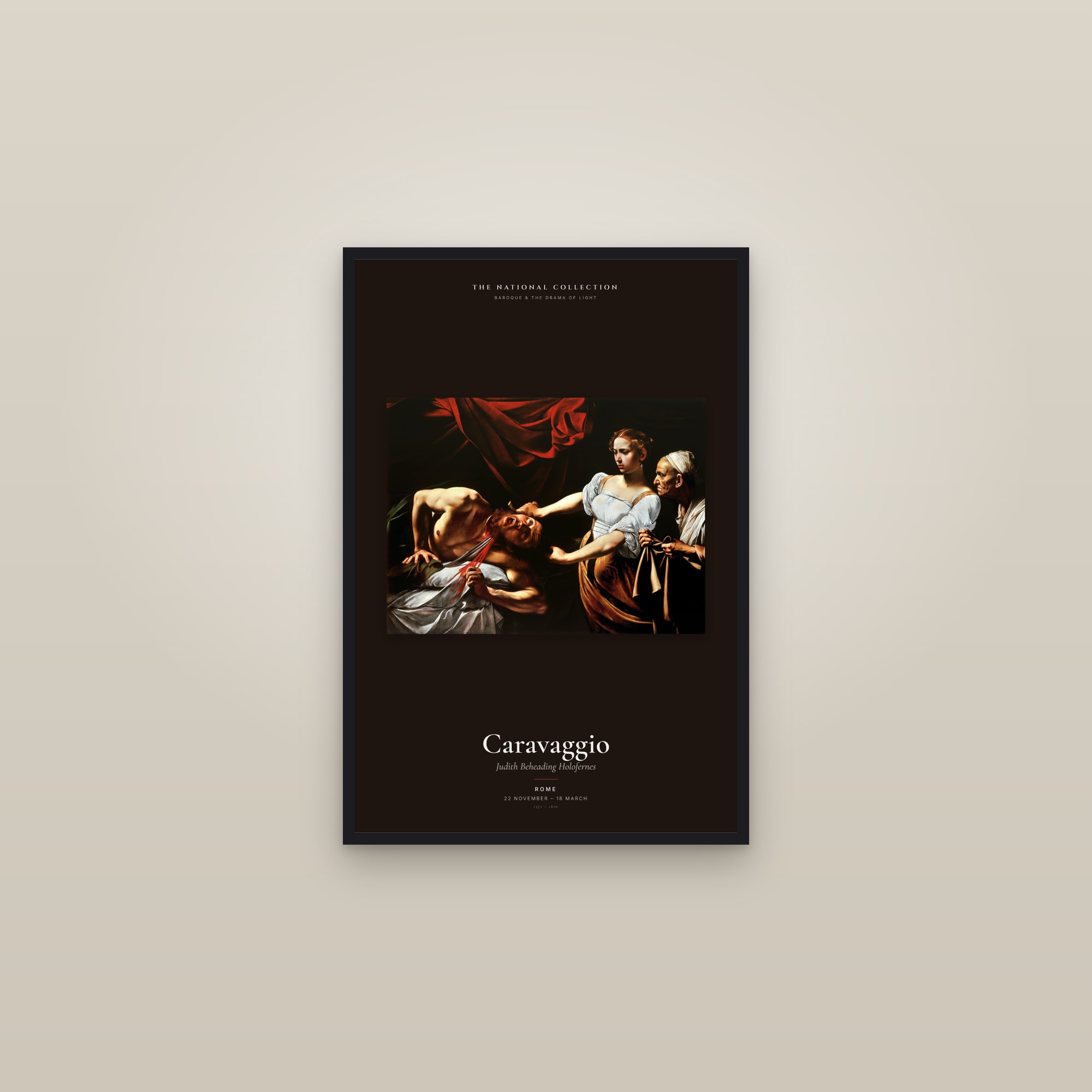 Judith Beheading Holofernes — Exhibition Poster — framed in a gallery setting