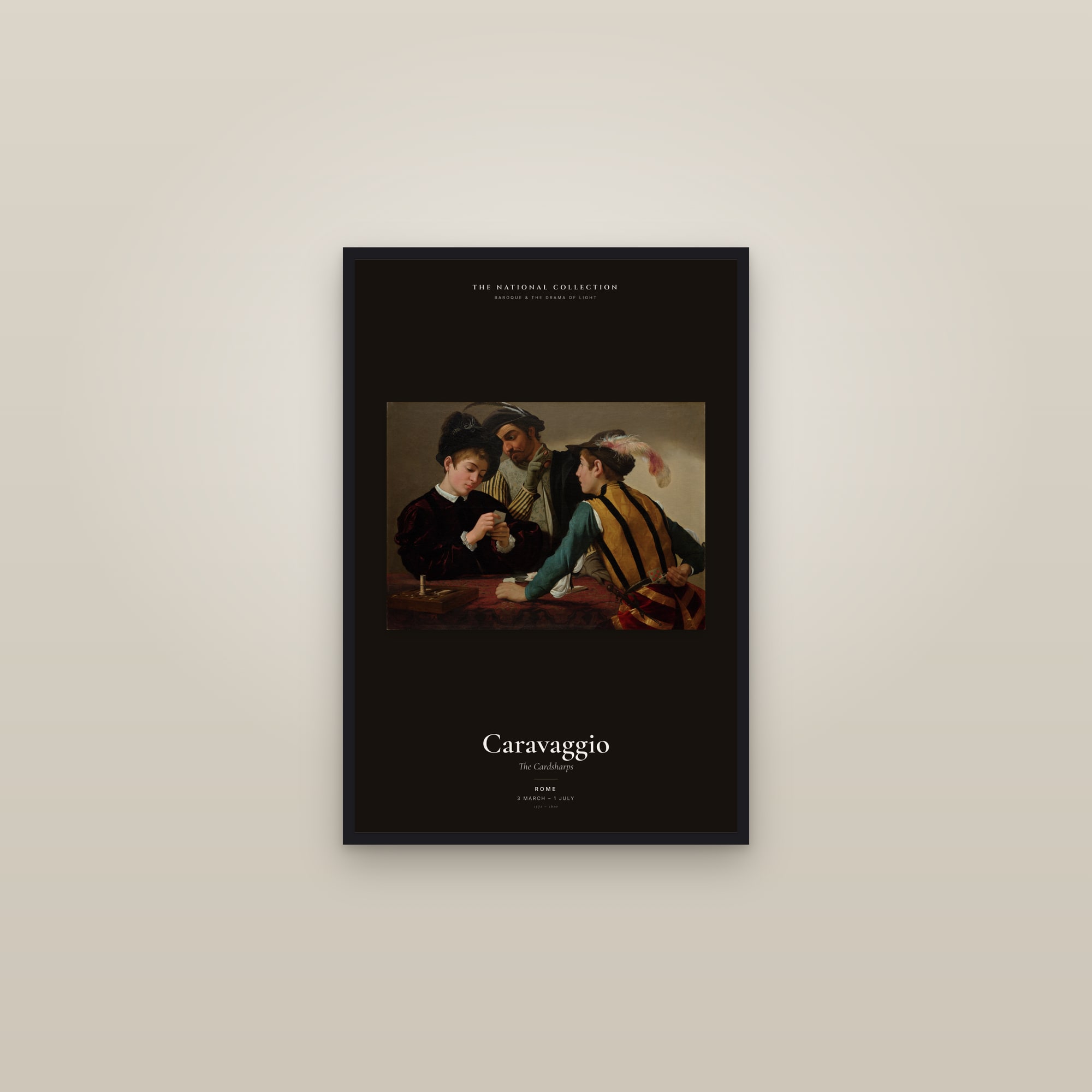 The Cardsharps — Exhibition Poster — framed in a gallery setting