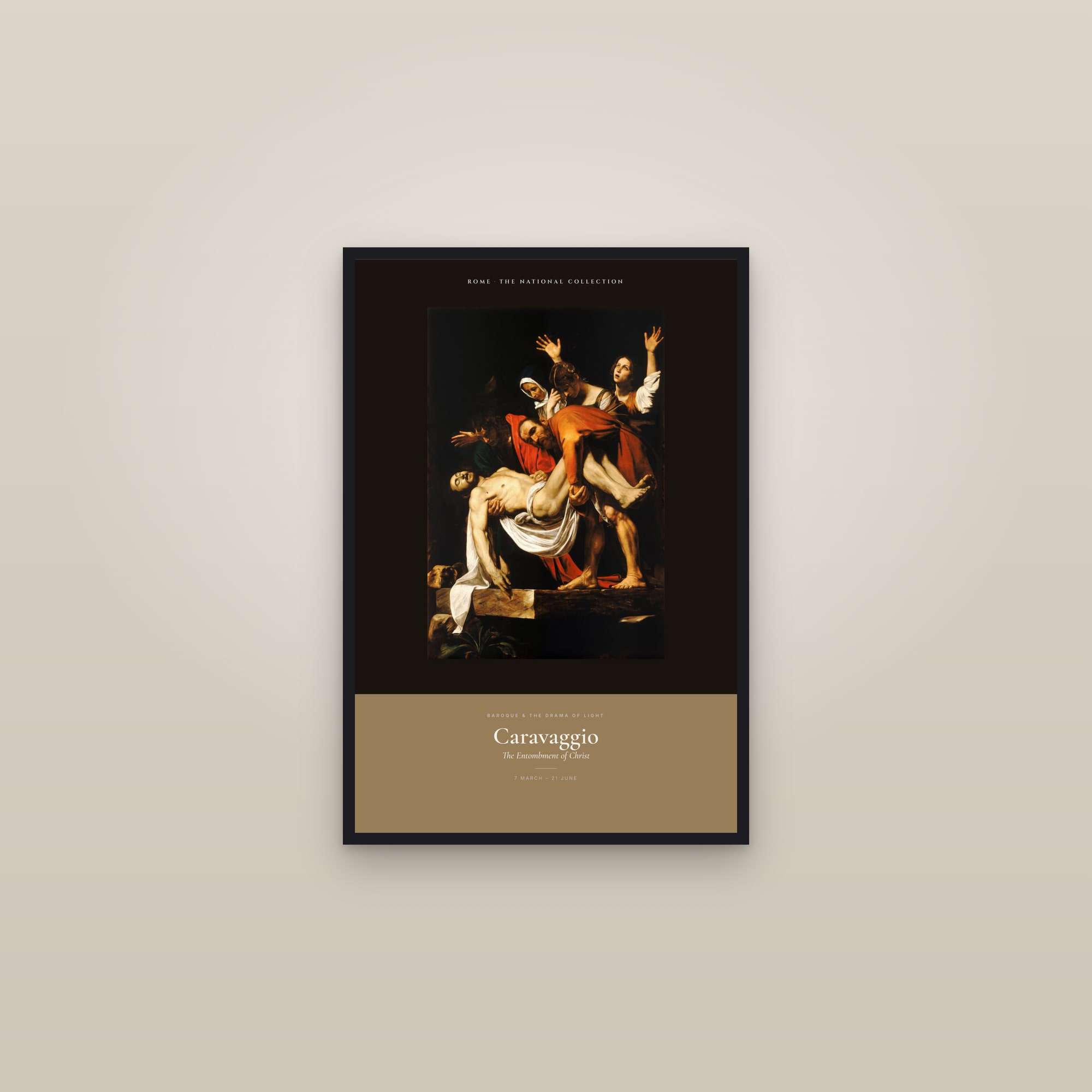 The Entombment of Christ — Exhibition Poster — framed in a gallery setting
