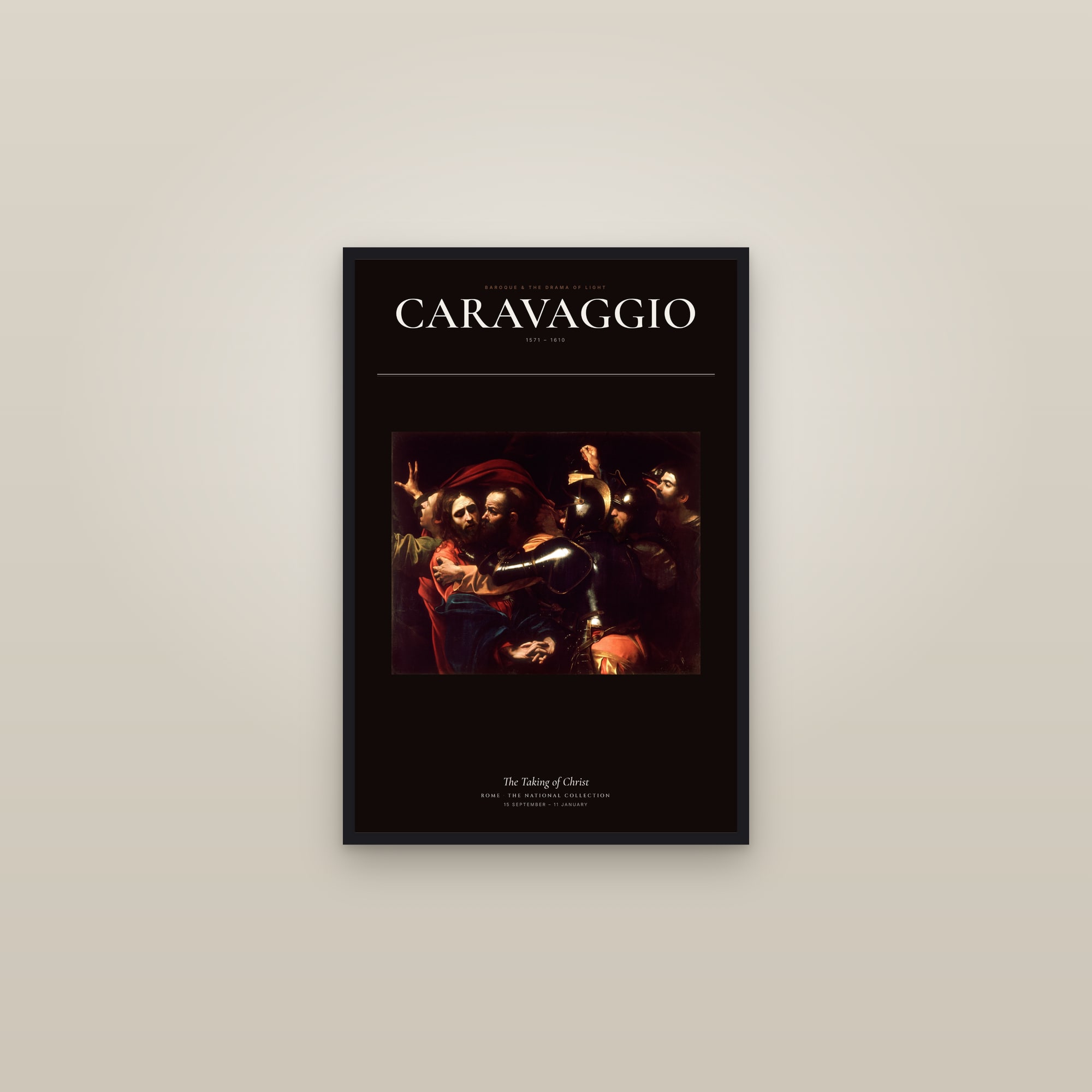 The Taking of Christ — Exhibition Poster — framed in a gallery setting