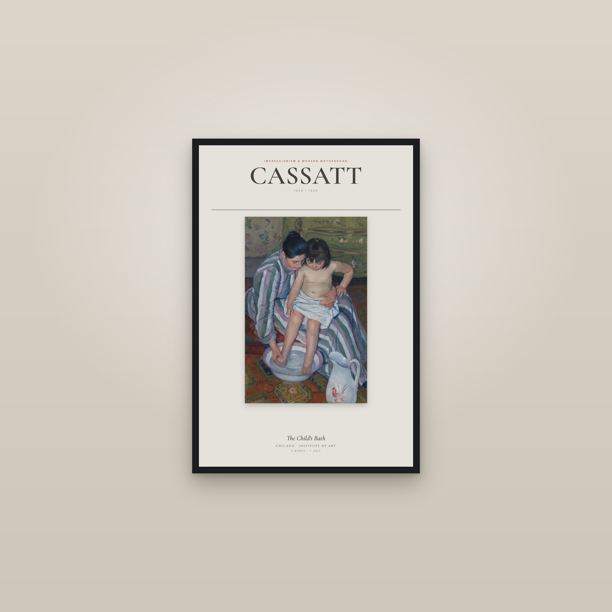 The Child's Bath — Exhibition Poster — framed in a gallery setting