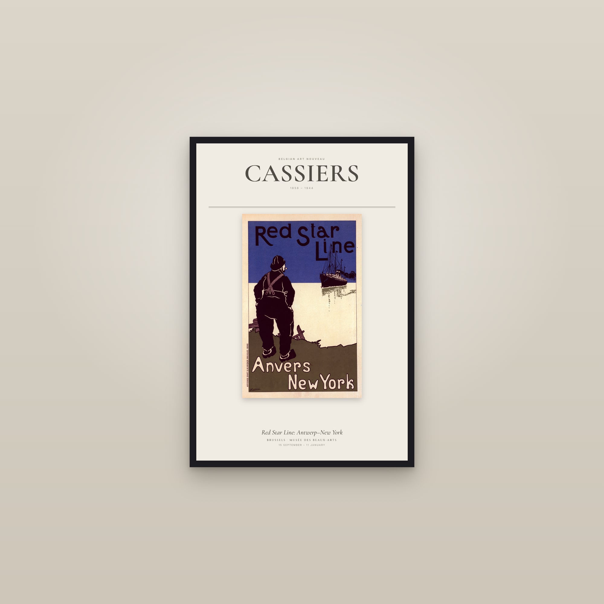 Red Star Line: Antwerp–New York — Exhibition Poster — framed in a gallery setting