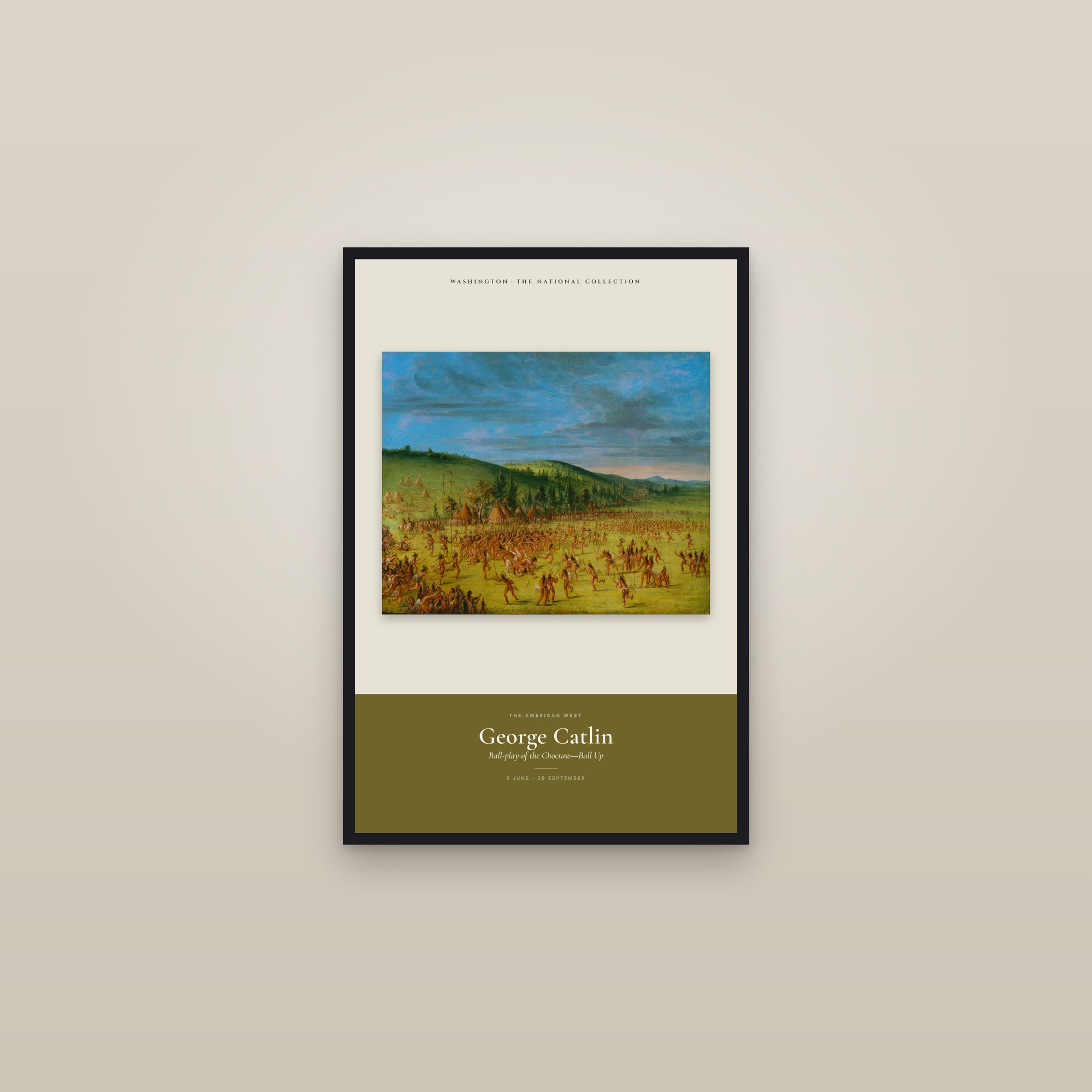 Ball-play of the Choctaw—Ball Up — Exhibition Poster — framed in a gallery setting