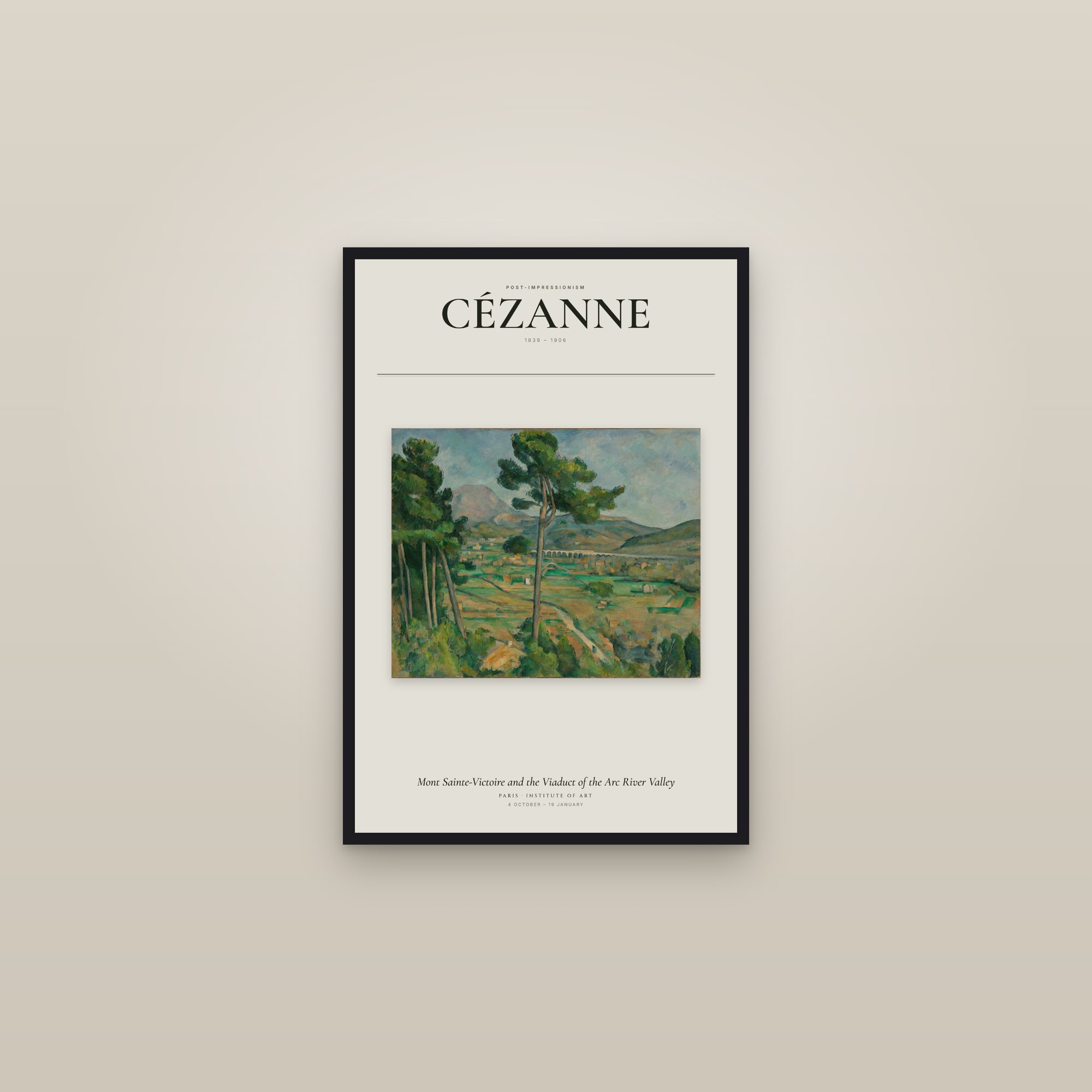 Mont Sainte-Victoire and the Viaduct of the Arc River Valley — Exhibition Poster — framed in a gallery setting