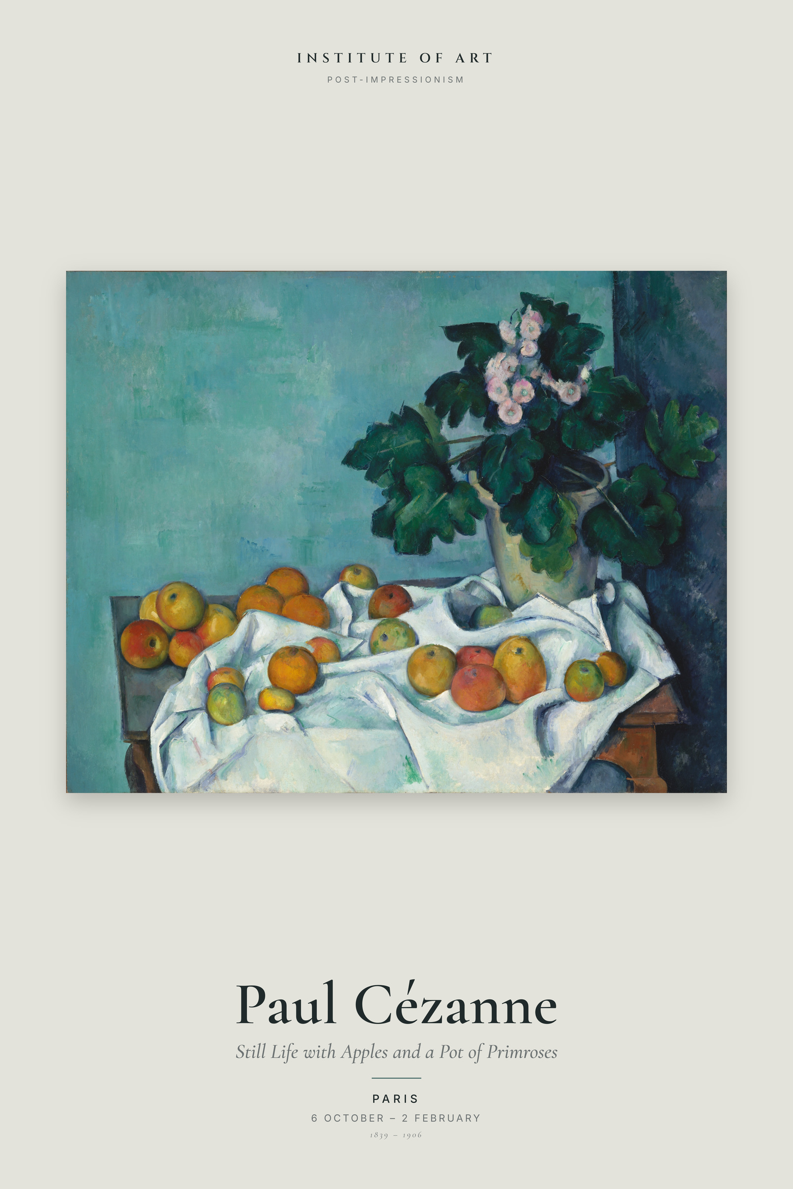 Still Life with Apples and a Pot of Primroses — Exhibition Poster