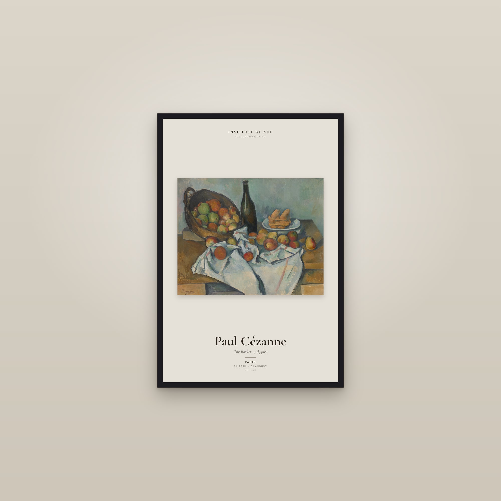The Basket of Apples — Exhibition Poster — framed in a gallery setting