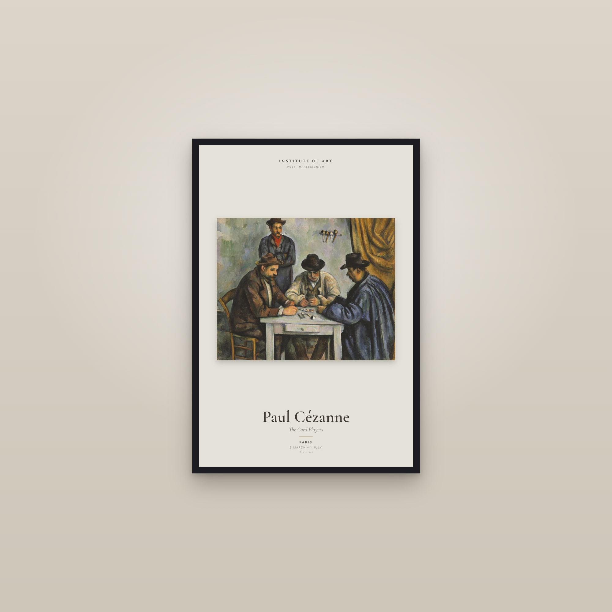 The Card Players — Exhibition Poster — framed in a gallery setting