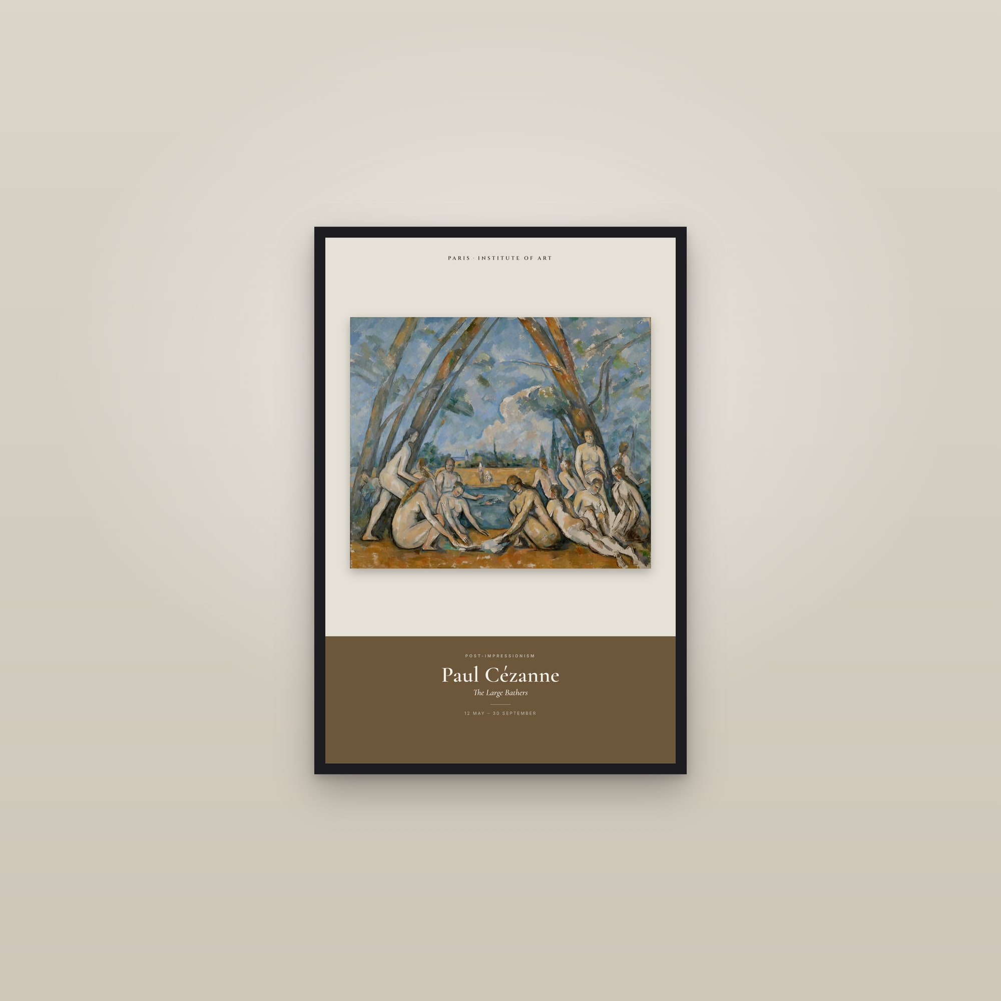 The Large Bathers — Exhibition Poster — framed in a gallery setting